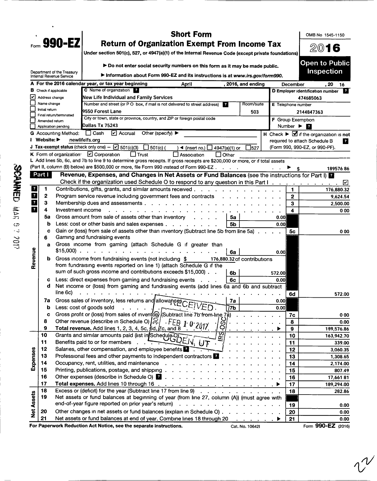 Image of first page of 2016 Form 990EZ for Helens Project