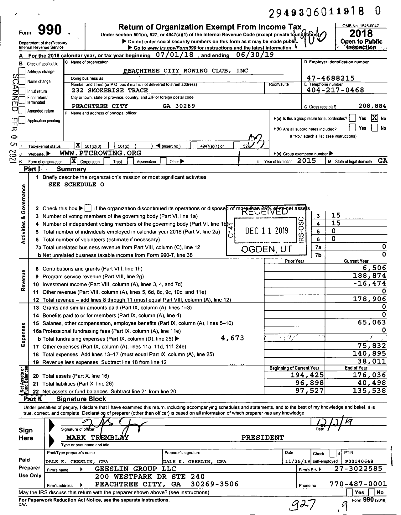 Image of first page of 2018 Form 990 for Row Georgia