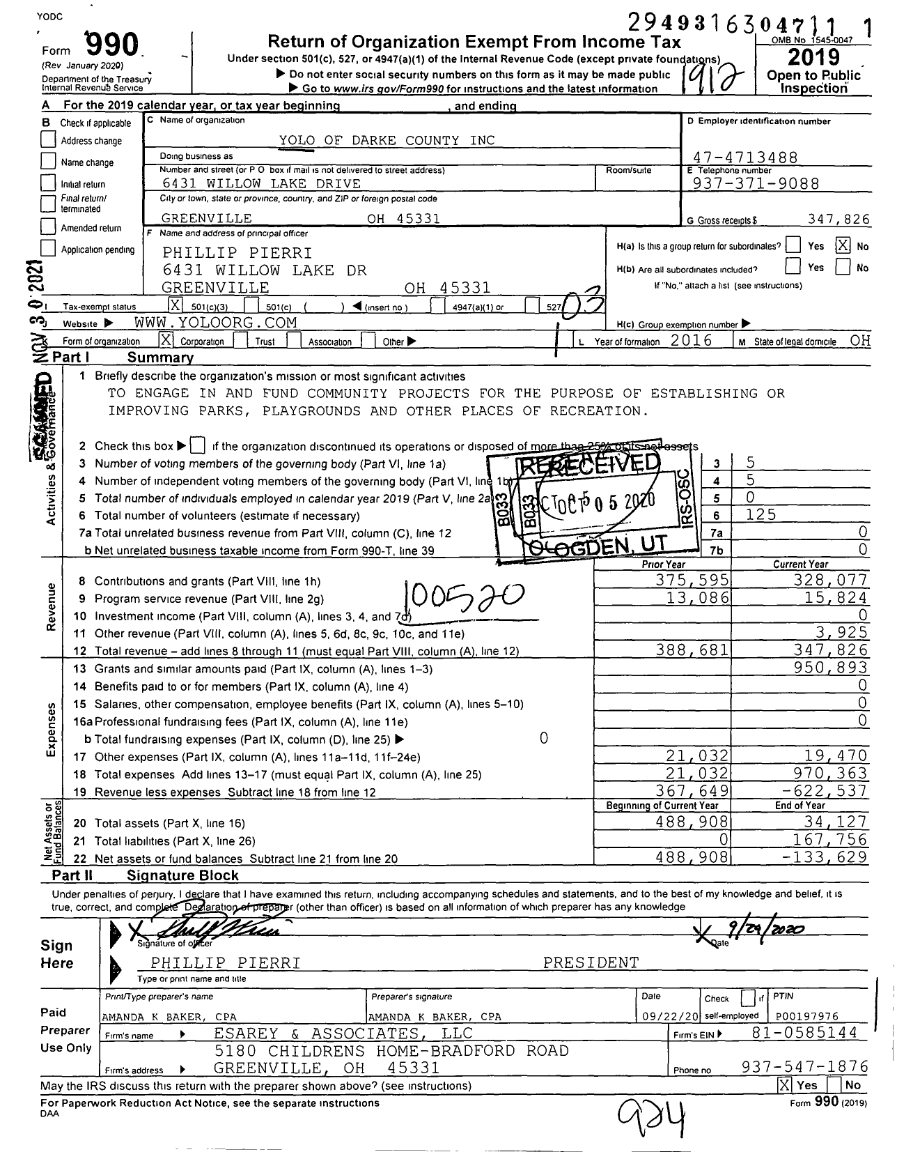 Image of first page of 2019 Form 990 for Yolo of Darke County