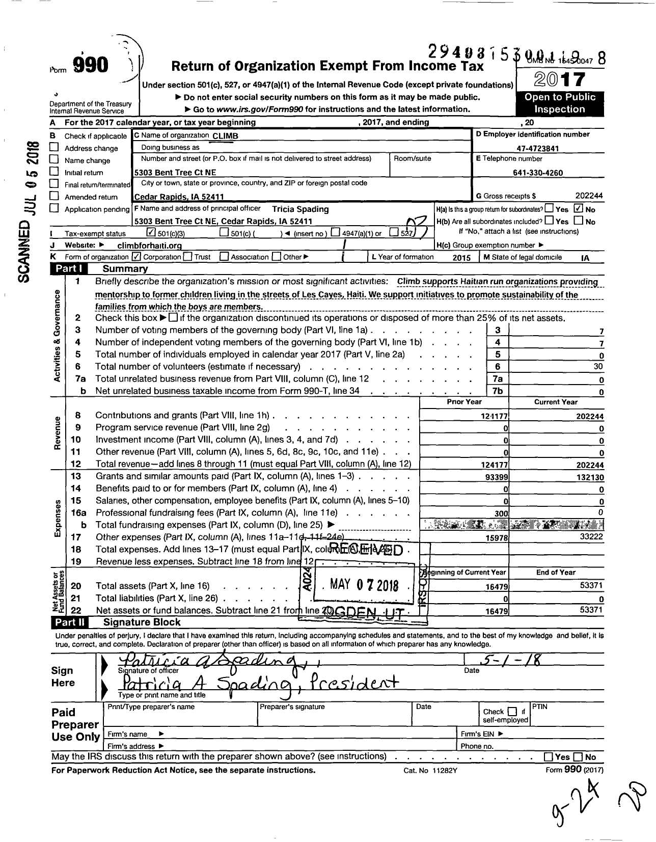 Image of first page of 2017 Form 990 for Climb