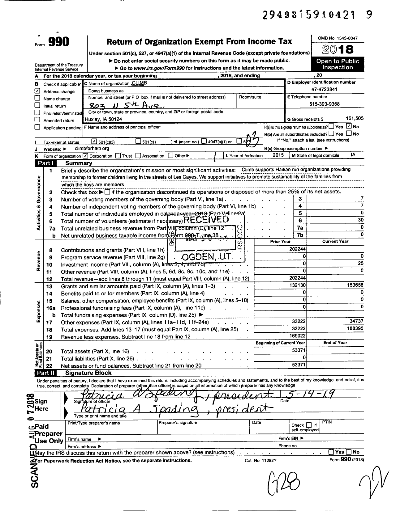 Image of first page of 2018 Form 990 for Climb