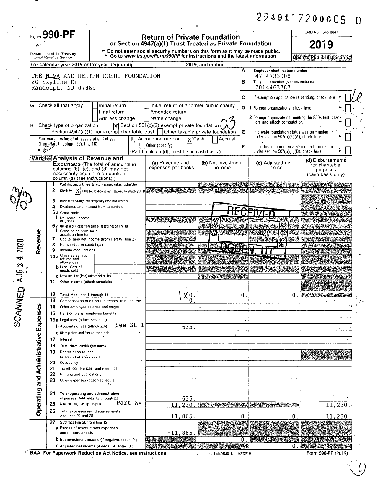 Image of first page of 2019 Form 990PR for The Niva and Heeten Doshi Foundation