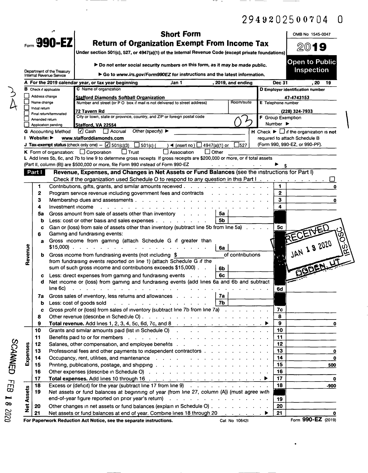 Image of first page of 2018 Form 990EZ for Stafford Surge Lightning