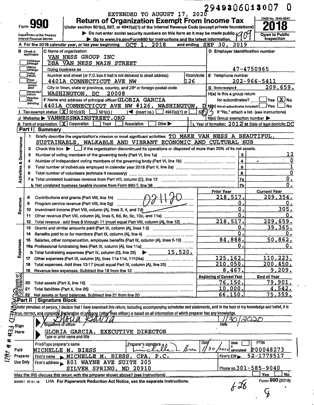 Image of first page of 2018 Form 990 for Van Ness Group