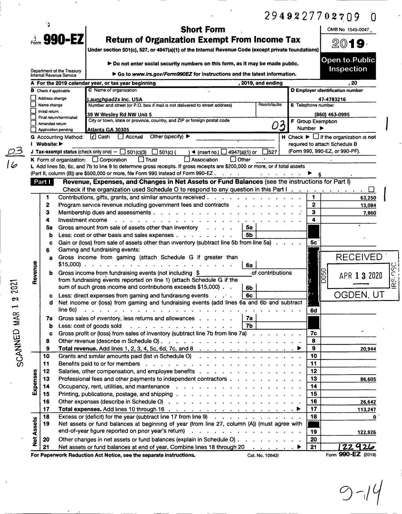 Image of first page of 2019 Form 990EZ for Launchpad2x USA