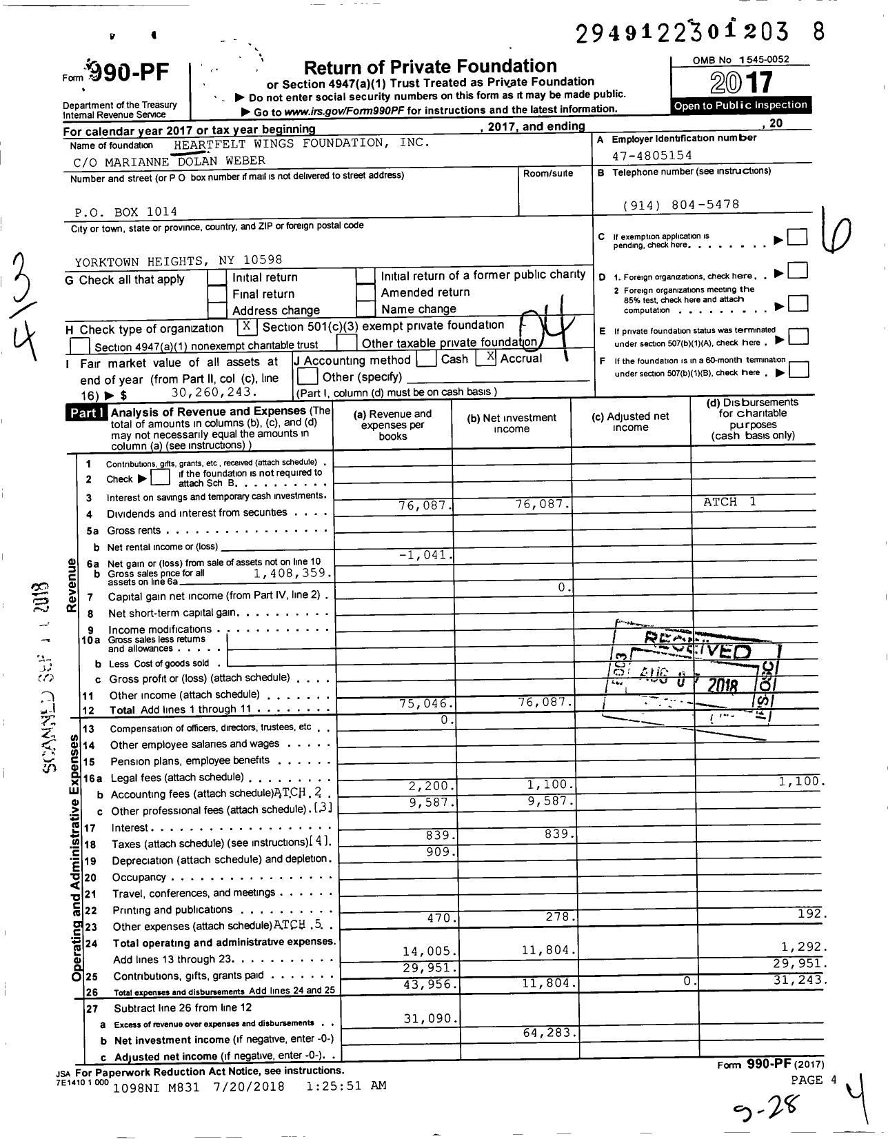Image of first page of 2017 Form 990PF for Heartfelt Wings Foundation