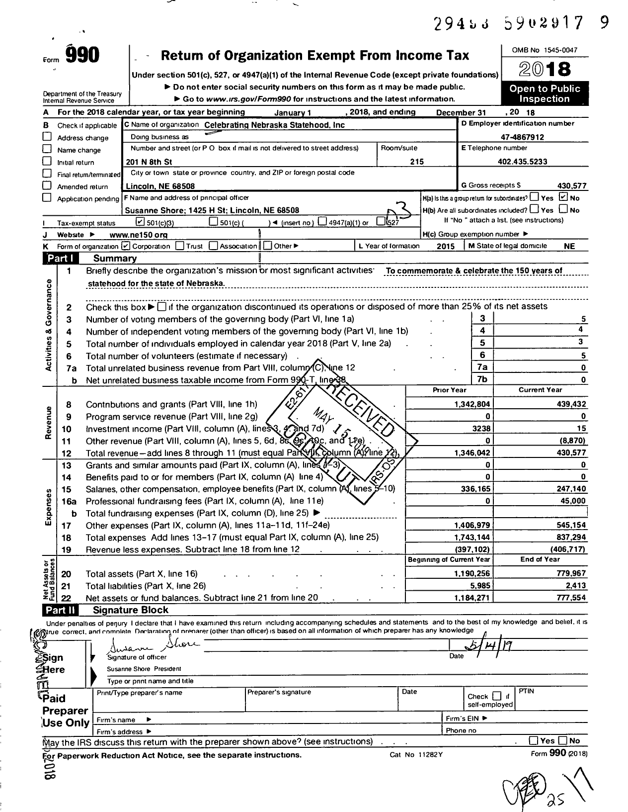 Image of first page of 2018 Form 990 for Nebraska Impact