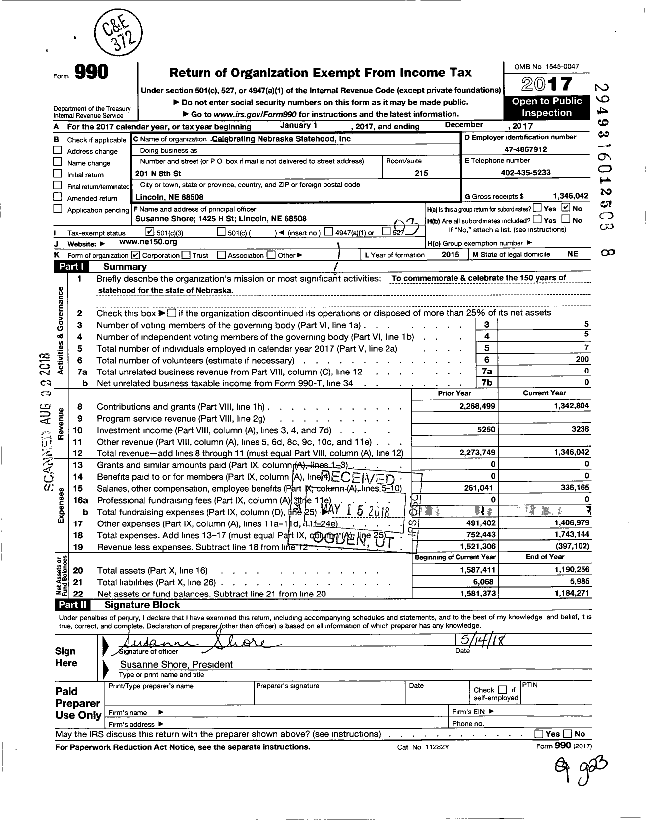 Image of first page of 2017 Form 990 for Nebraska Impact