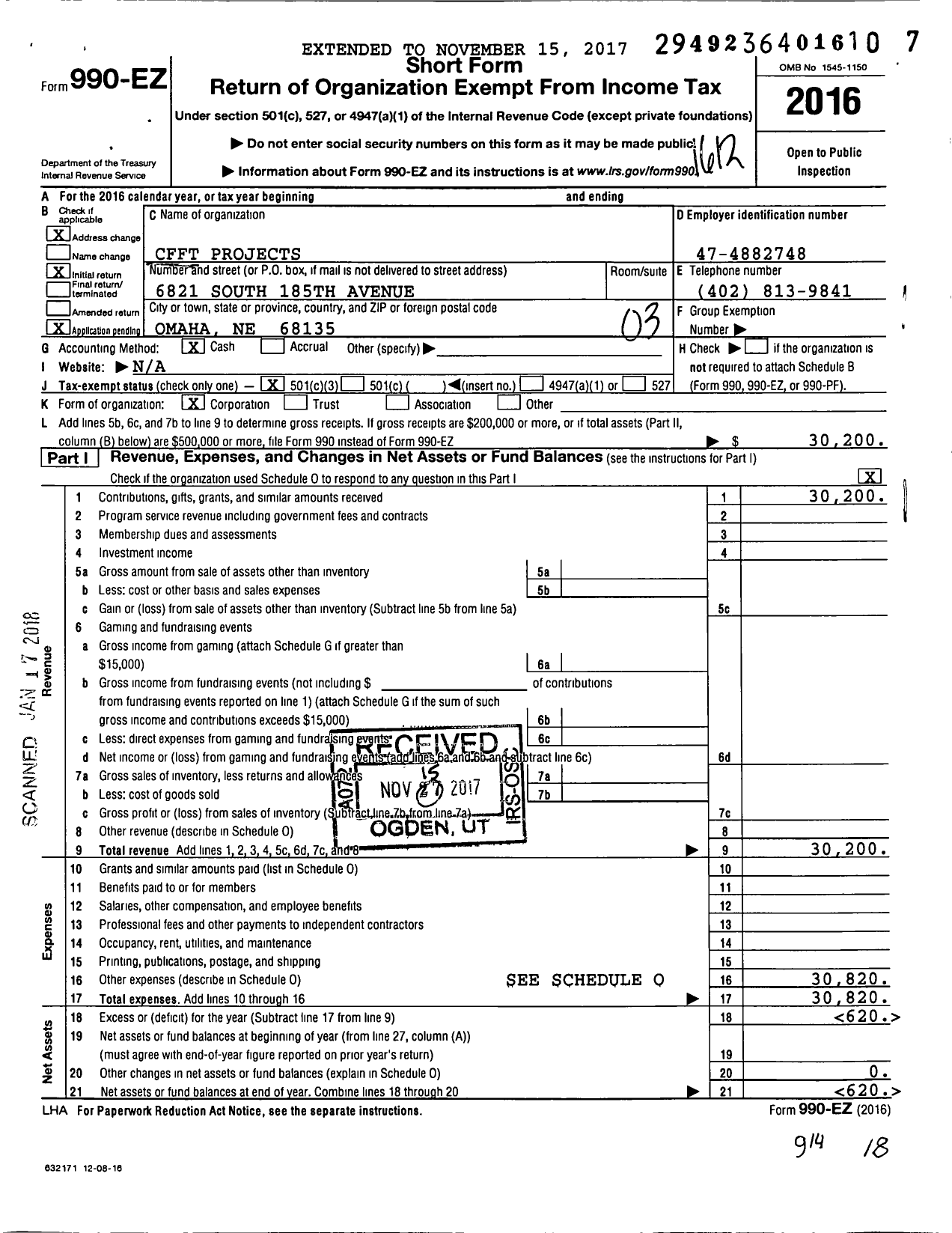 Image of first page of 2016 Form 990EZ for CFFT Projects