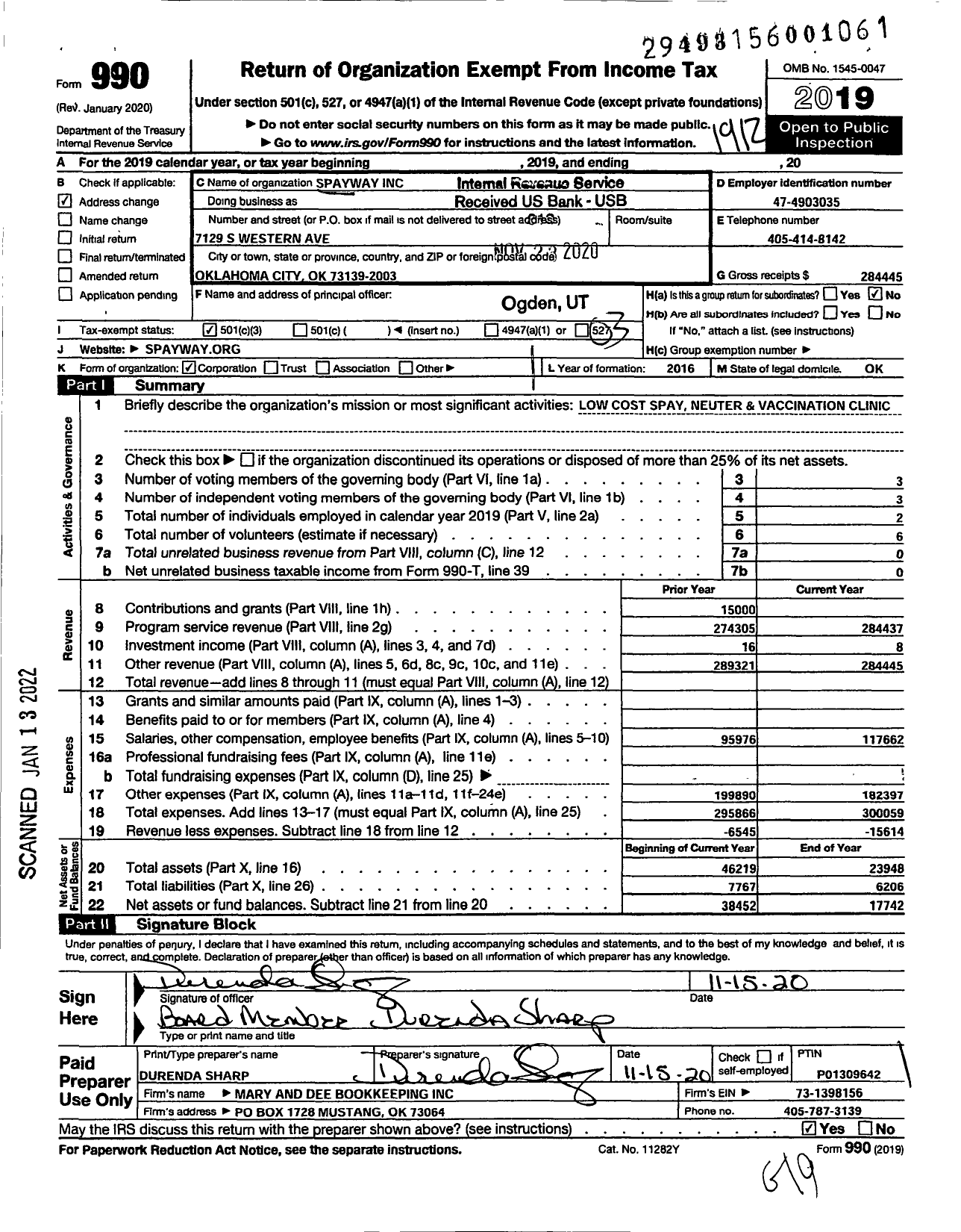 Image of first page of 2019 Form 990 for SpayWay