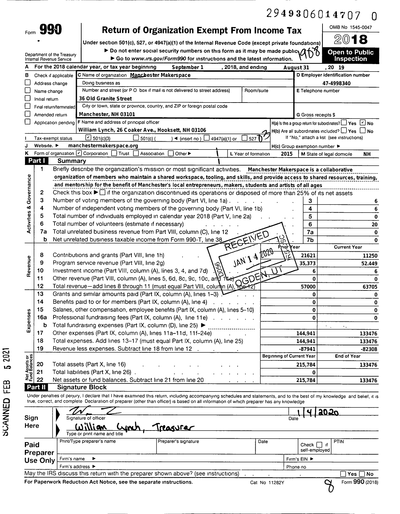 Image of first page of 2018 Form 990 for Manchester Makerspace