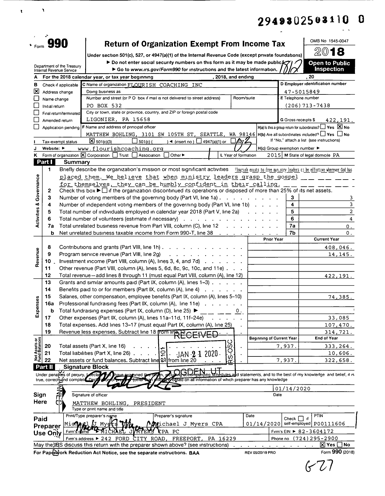 Image of first page of 2018 Form 990 for Flourish Coaching