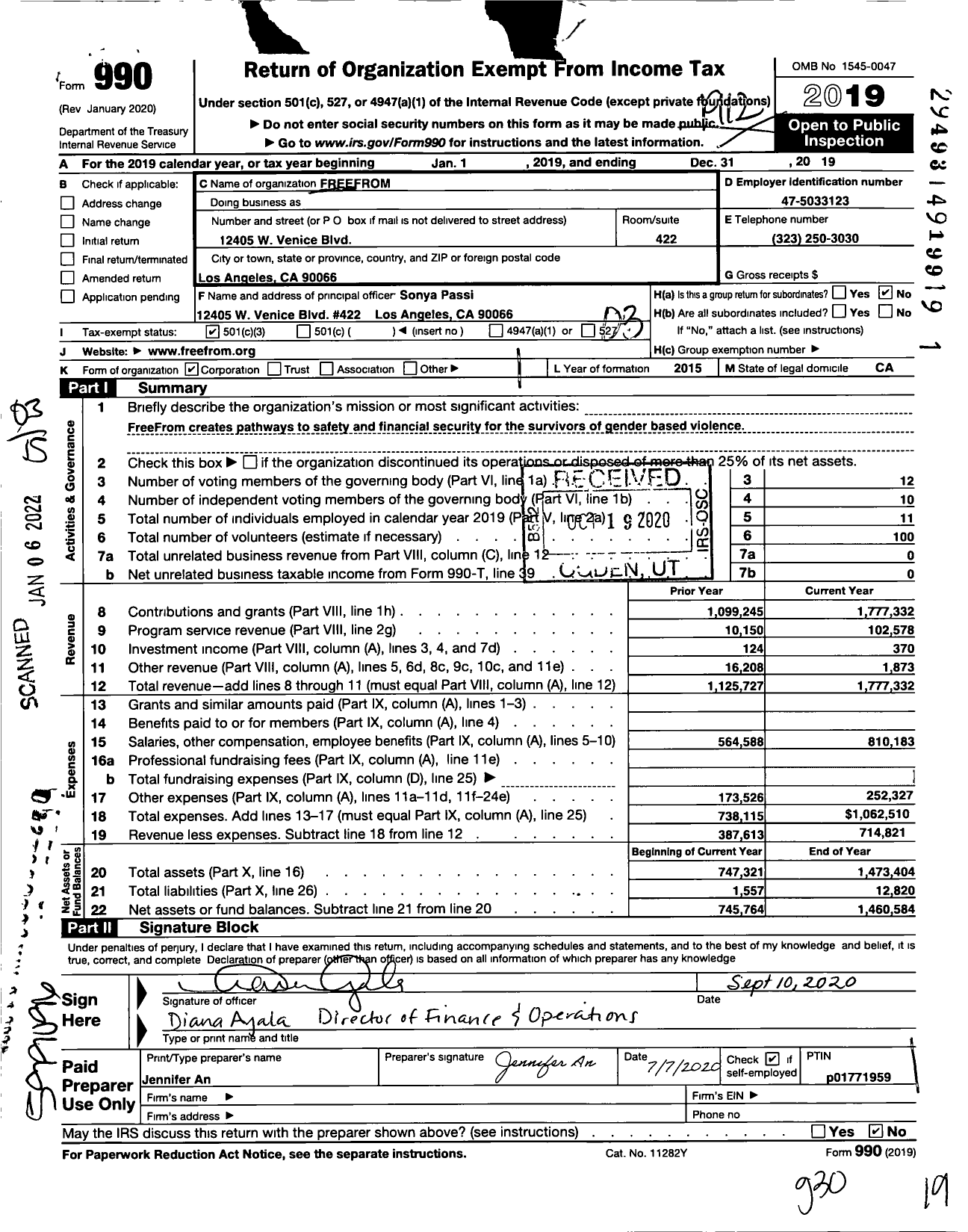 Image of first page of 2019 Form 990 for FreeFrom