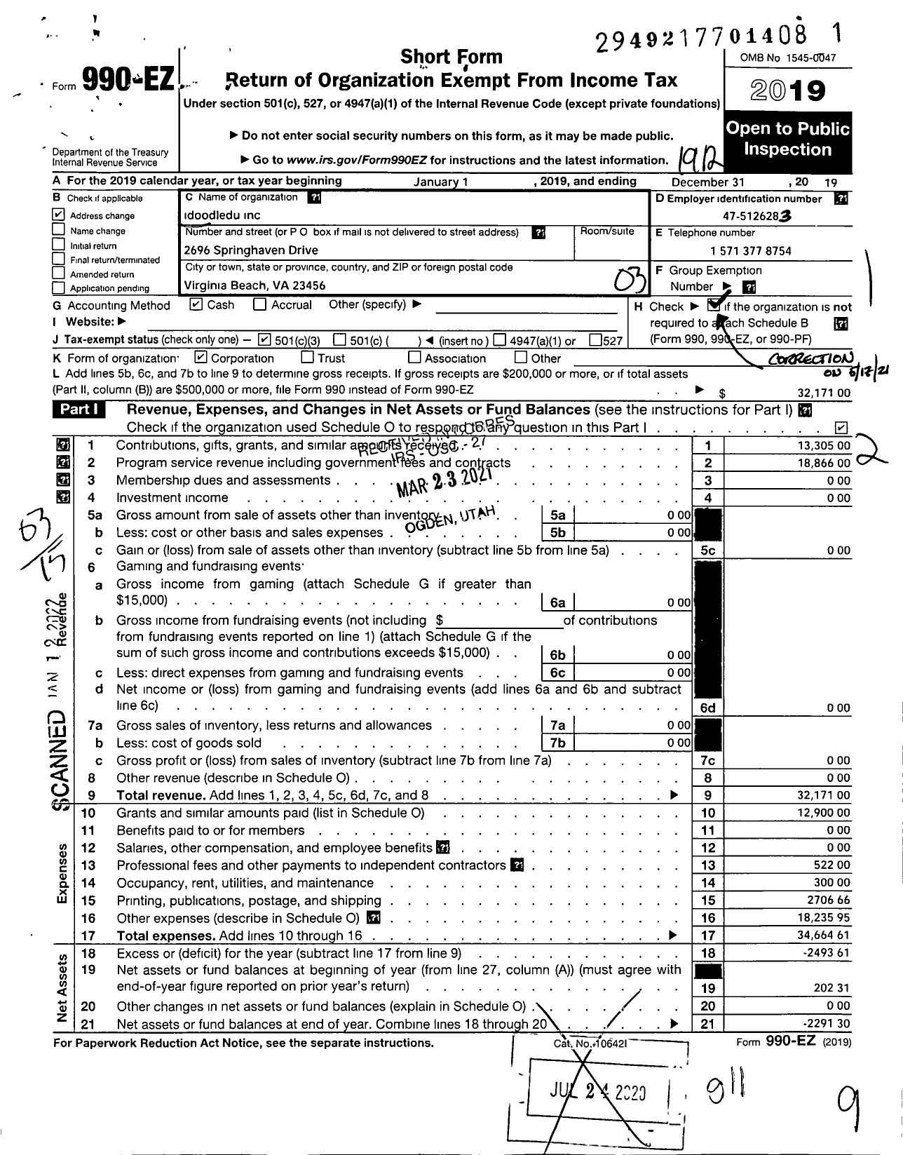 Image of first page of 2019 Form 990EZ for Idoodledu