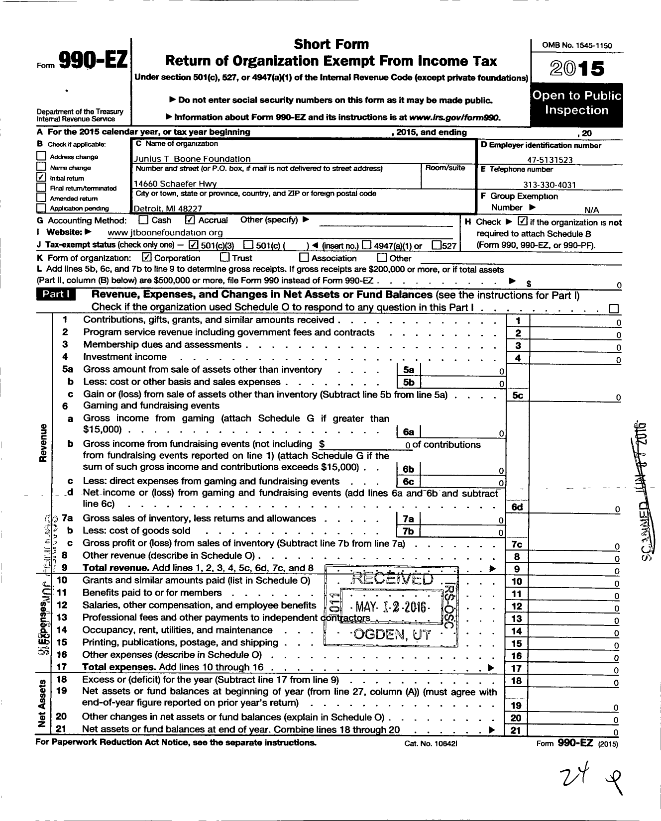 Image of first page of 2015 Form 990EZ for Community Empowered