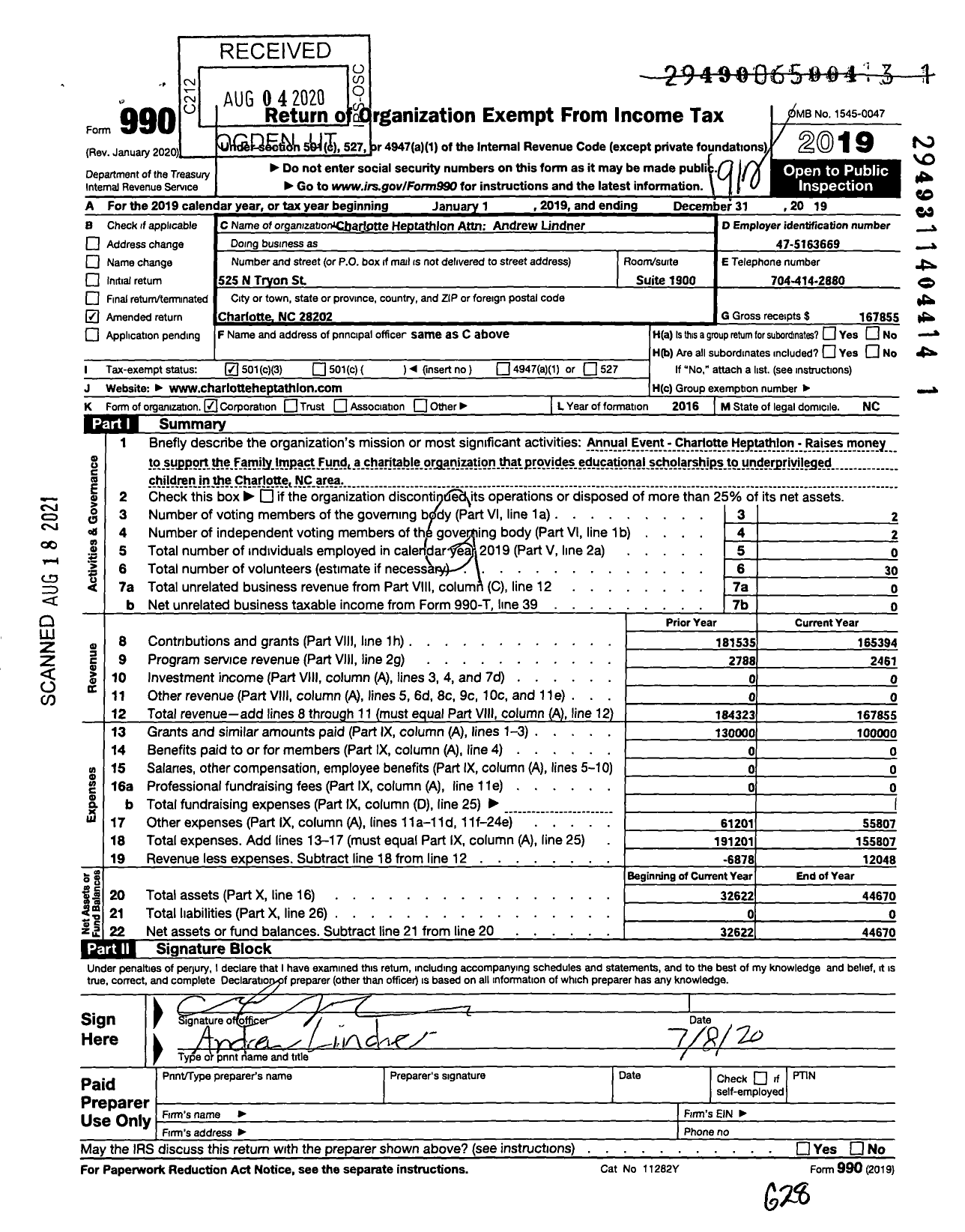 Image of first page of 2019 Form 990 for Charlotte Heptathlon