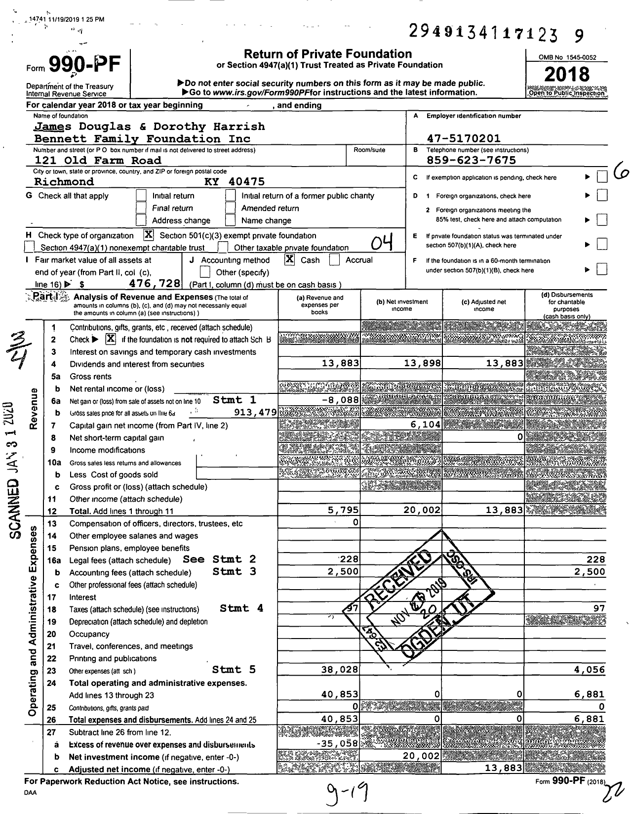 Image of first page of 2018 Form 990PF for Centro de San Juan Diego Foundation