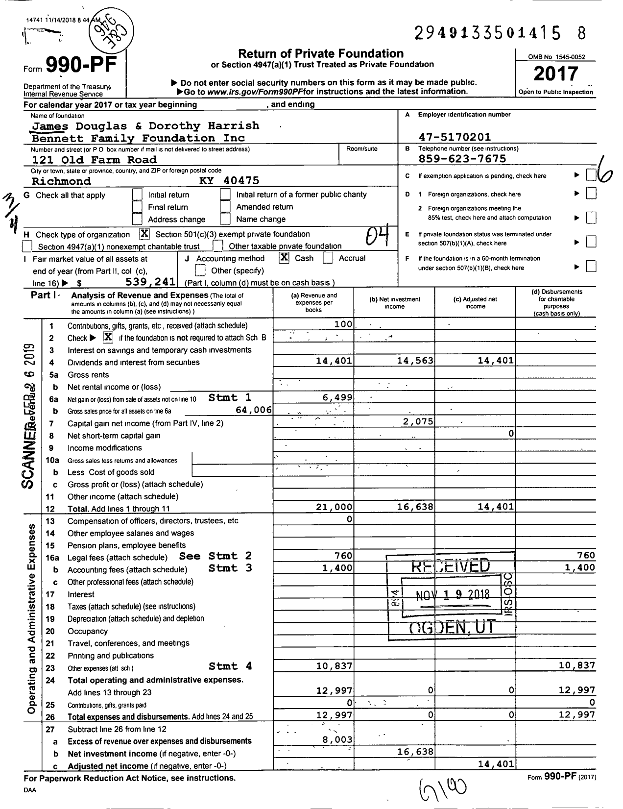 Image of first page of 2017 Form 990PF for Centro de San Juan Diego Foundation