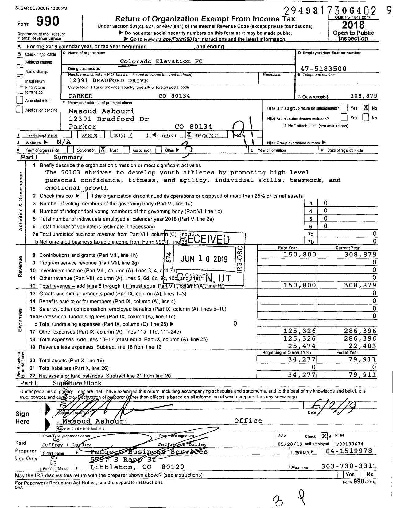 Image of first page of 2018 Form 990O for Colorado Elevation FC