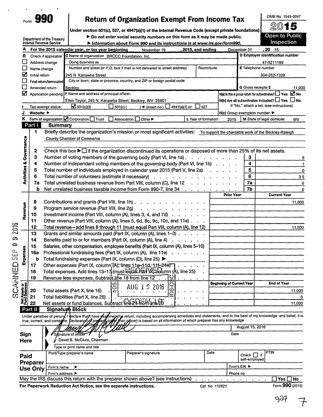 Image of first page of 2015 Form 990 for BRCCC Foundation