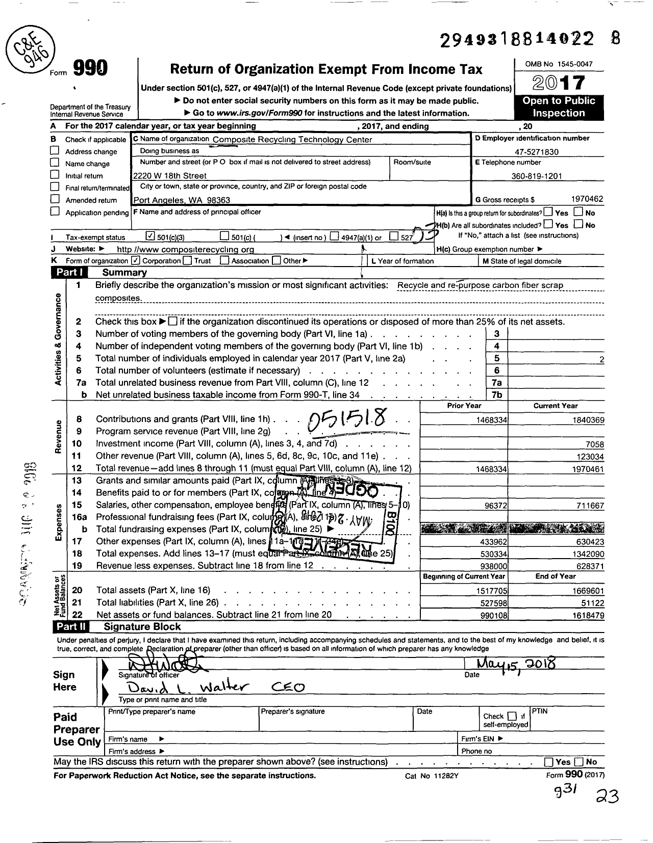 Image of first page of 2017 Form 990 for COMPOSITE RECYCLING TECHNOLOGY Center