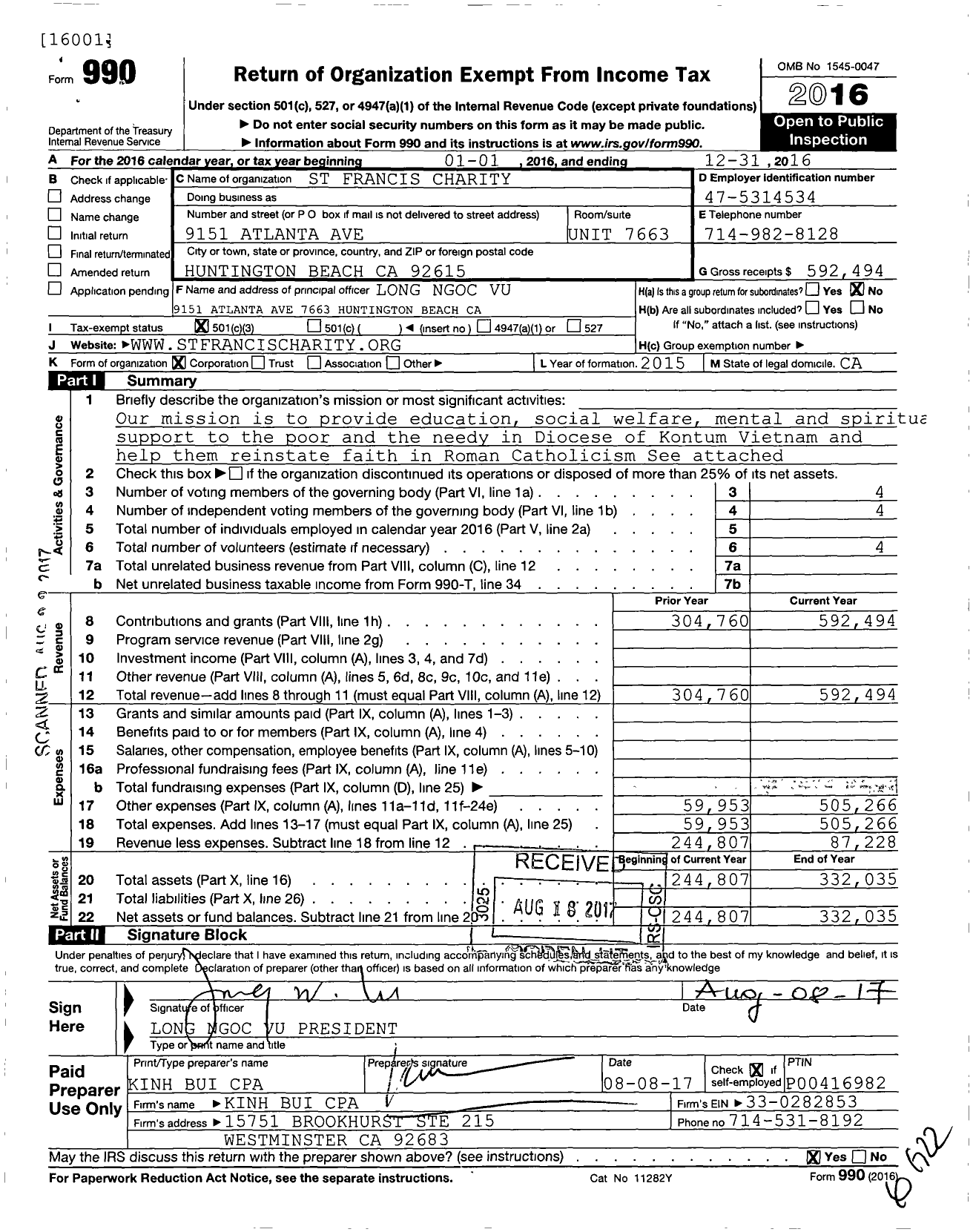 Image of first page of 2016 Form 990 for St Francis Charity