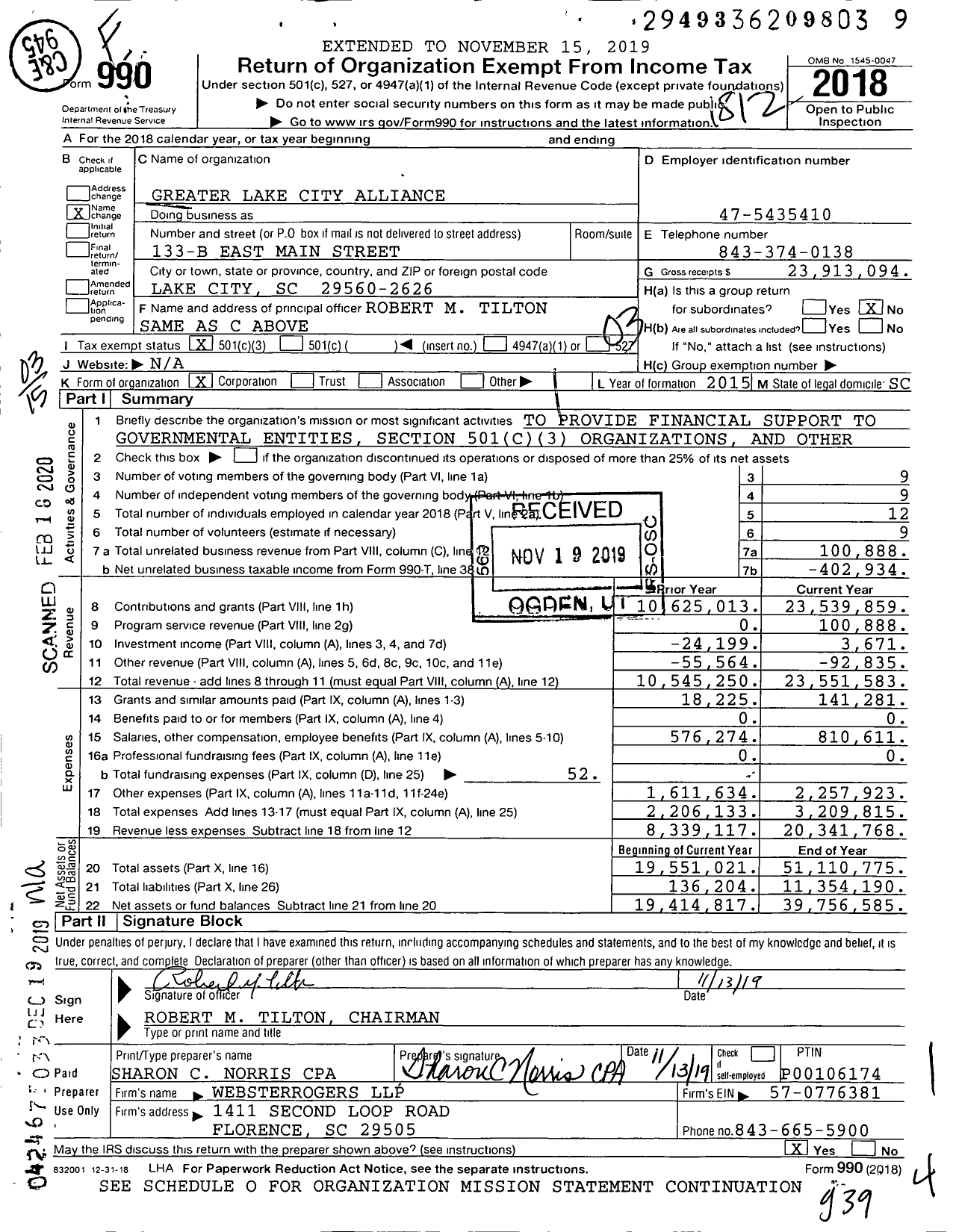 Image of first page of 2018 Form 990 for Greater Lake City Alliance