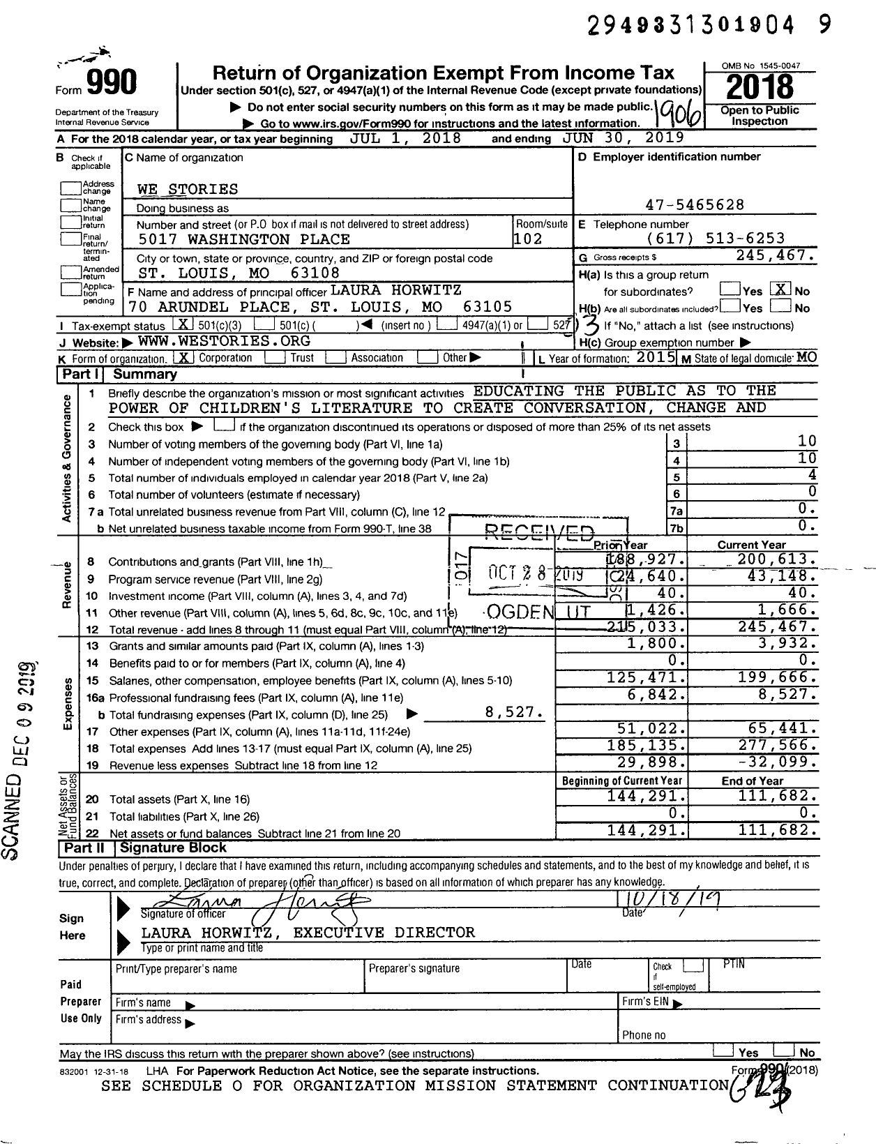 Image of first page of 2018 Form 990 for We Stories