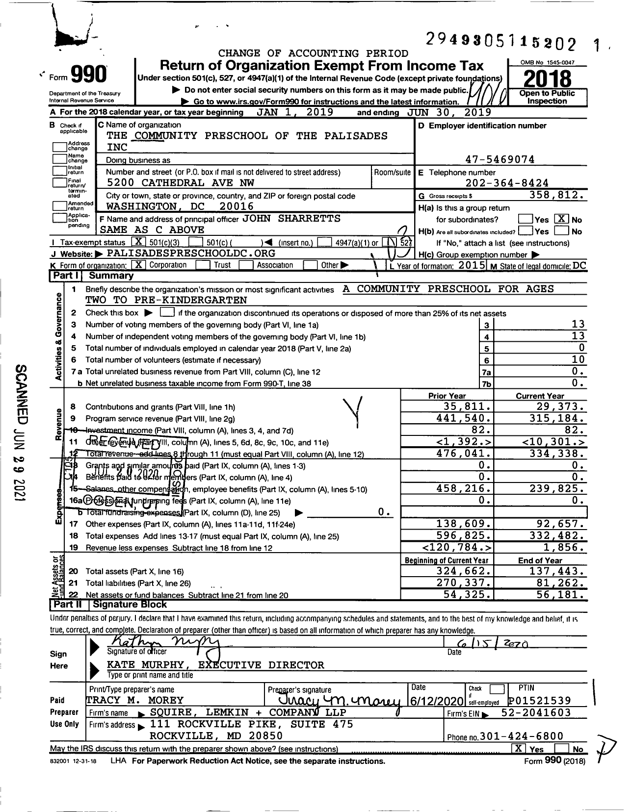 Image of first page of 2018 Form 990 for The Community Preschool of the Palisades