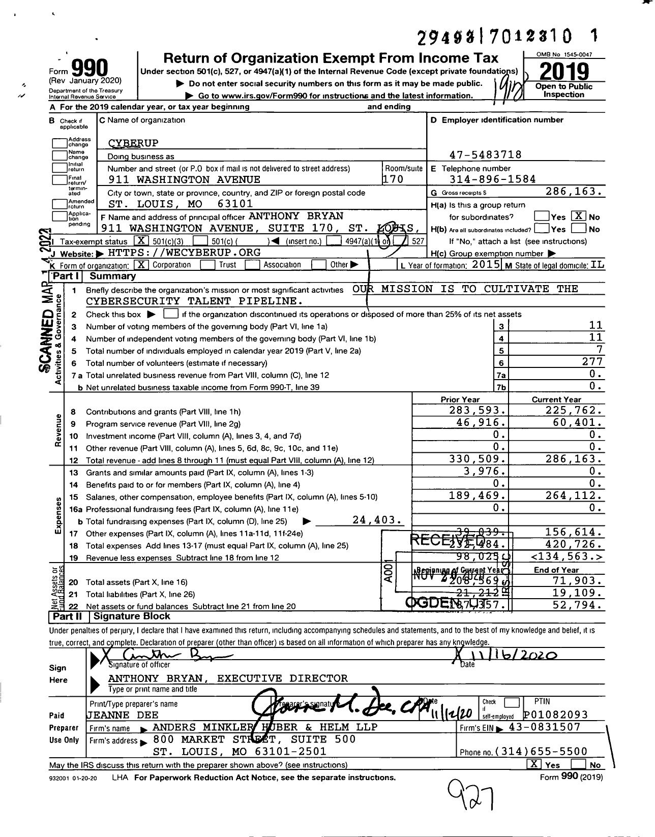 Image of first page of 2019 Form 990 for CyberUp