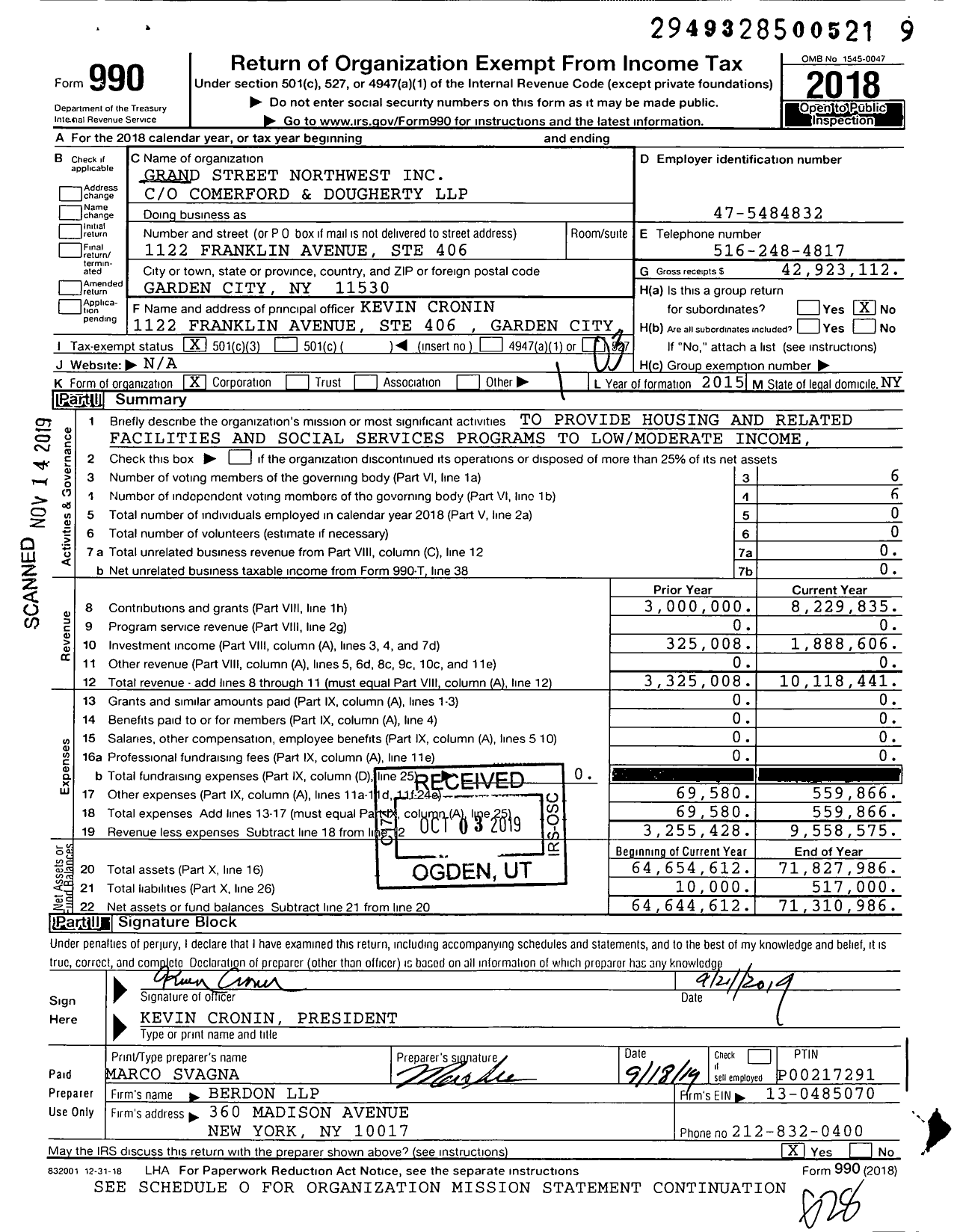 Image of first page of 2018 Form 990 for Grand Street Northwest