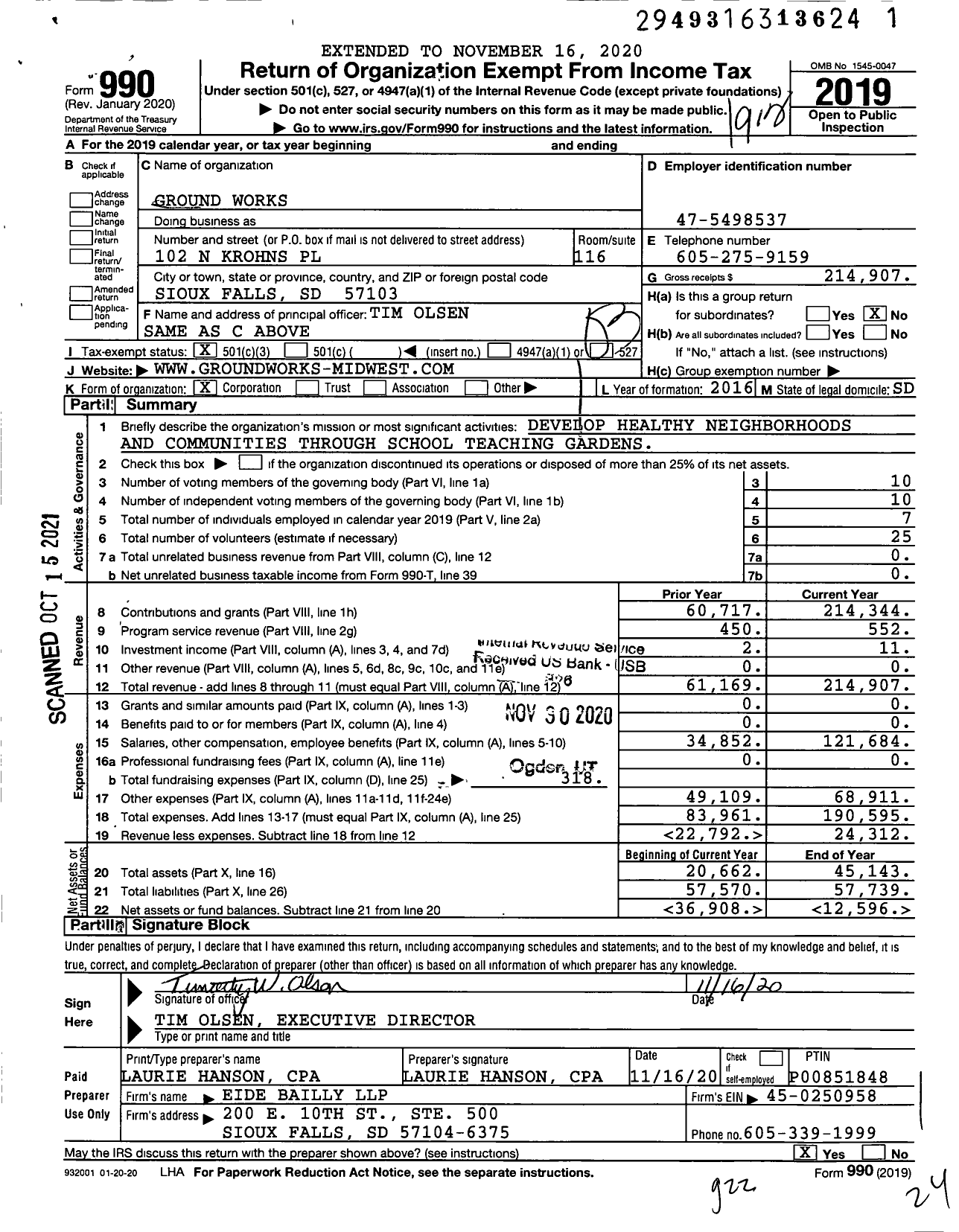 Image of first page of 2019 Form 990 for Ground Works