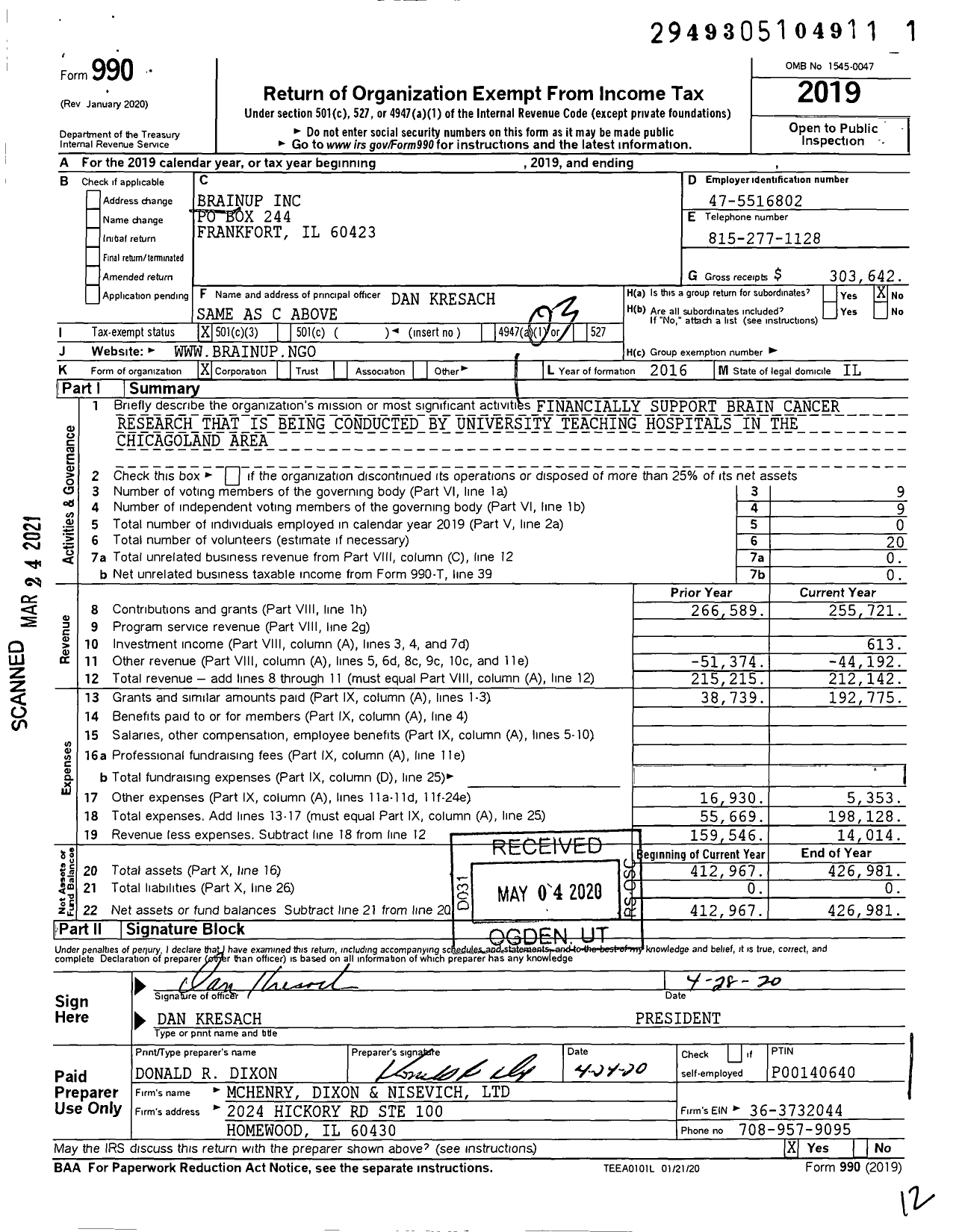 Image of first page of 2019 Form 990 for Brainup