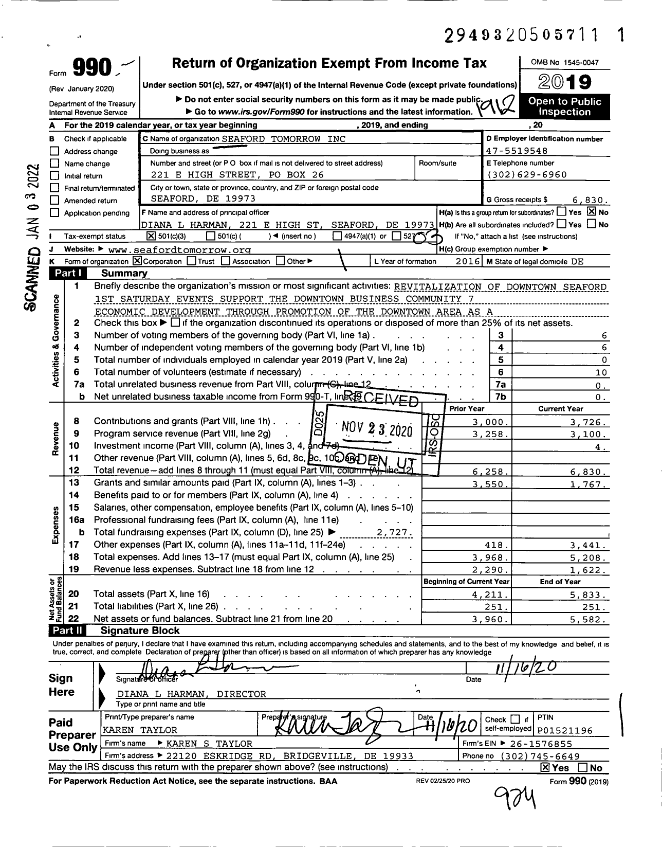 Image of first page of 2019 Form 990 for Seaford Tomorrow