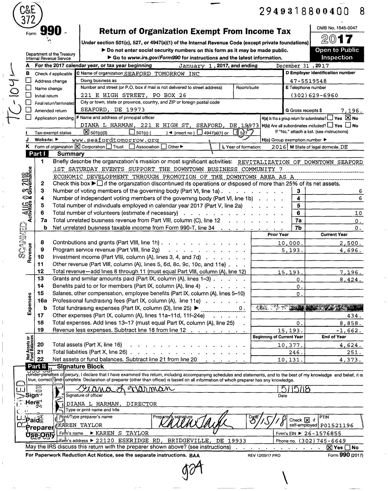 Image of first page of 2017 Form 990 for Seaford Tomorrow