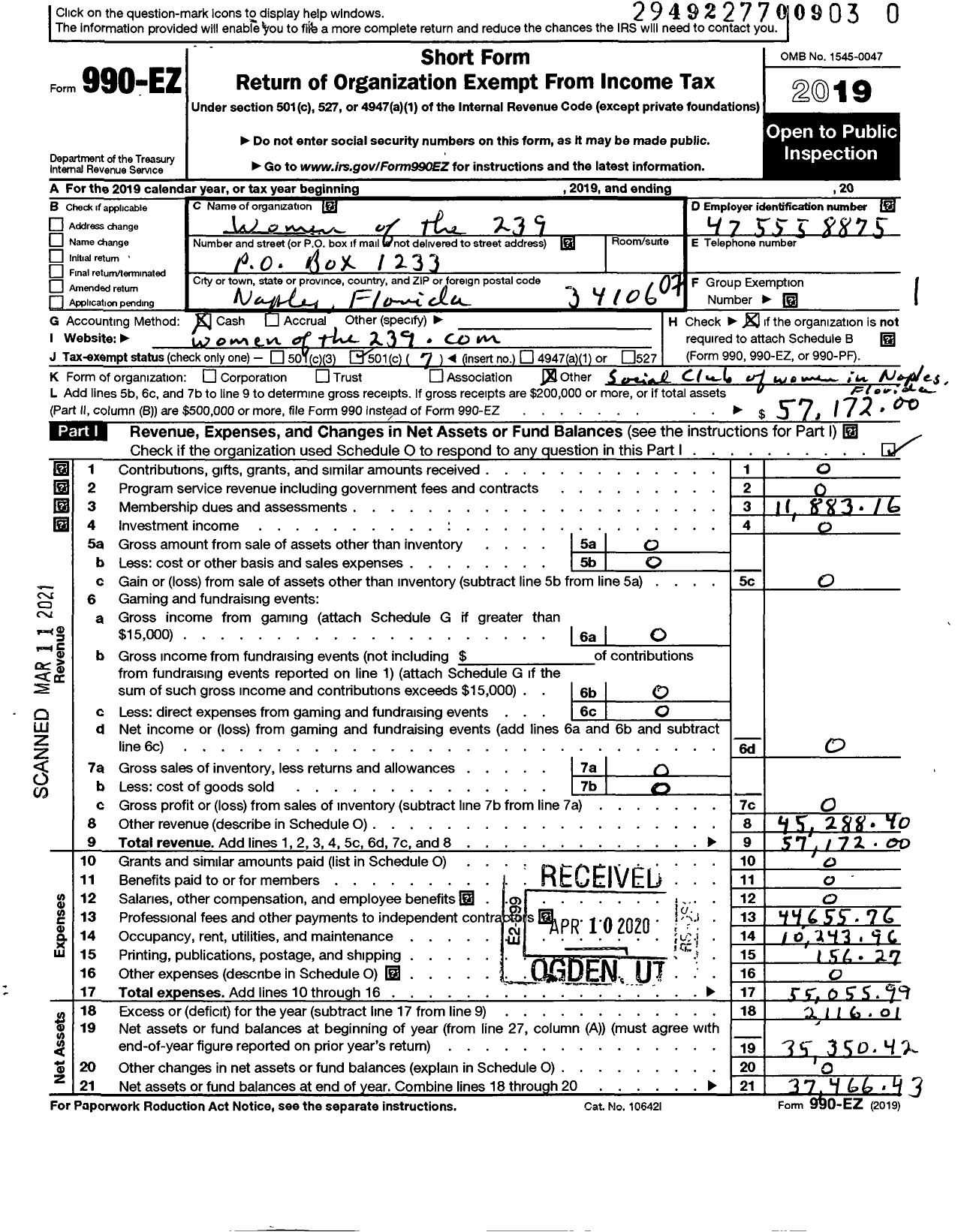 Image of first page of 2019 Form 990EO for Women of the 239