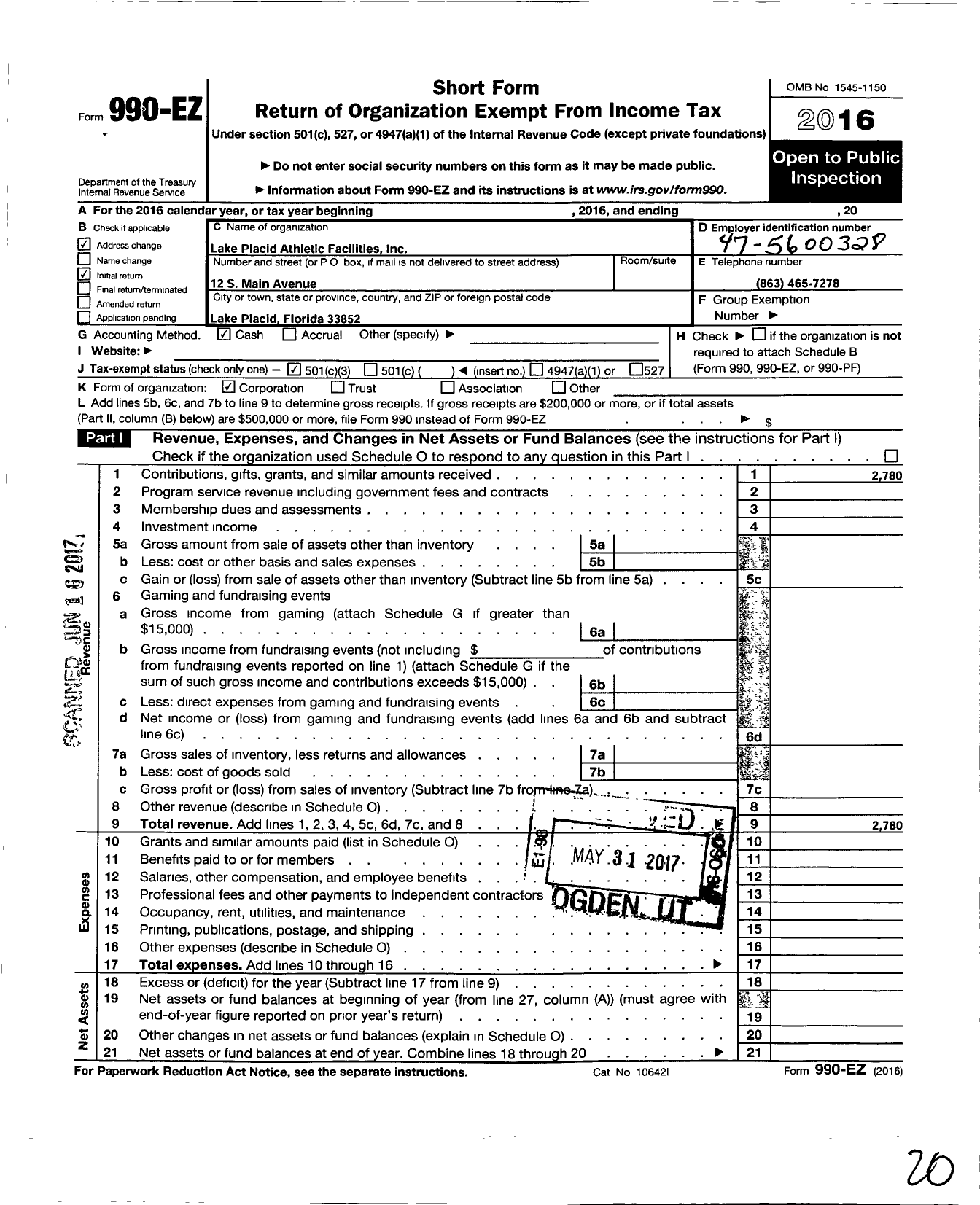 Image of first page of 2016 Form 990EZ for One Dragon Football Club