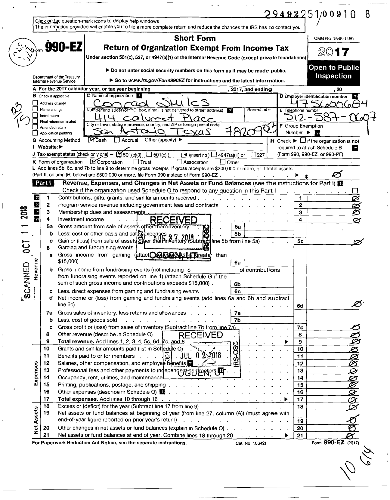 Image of first page of 2017 Form 990EZ for Conrad Smiles