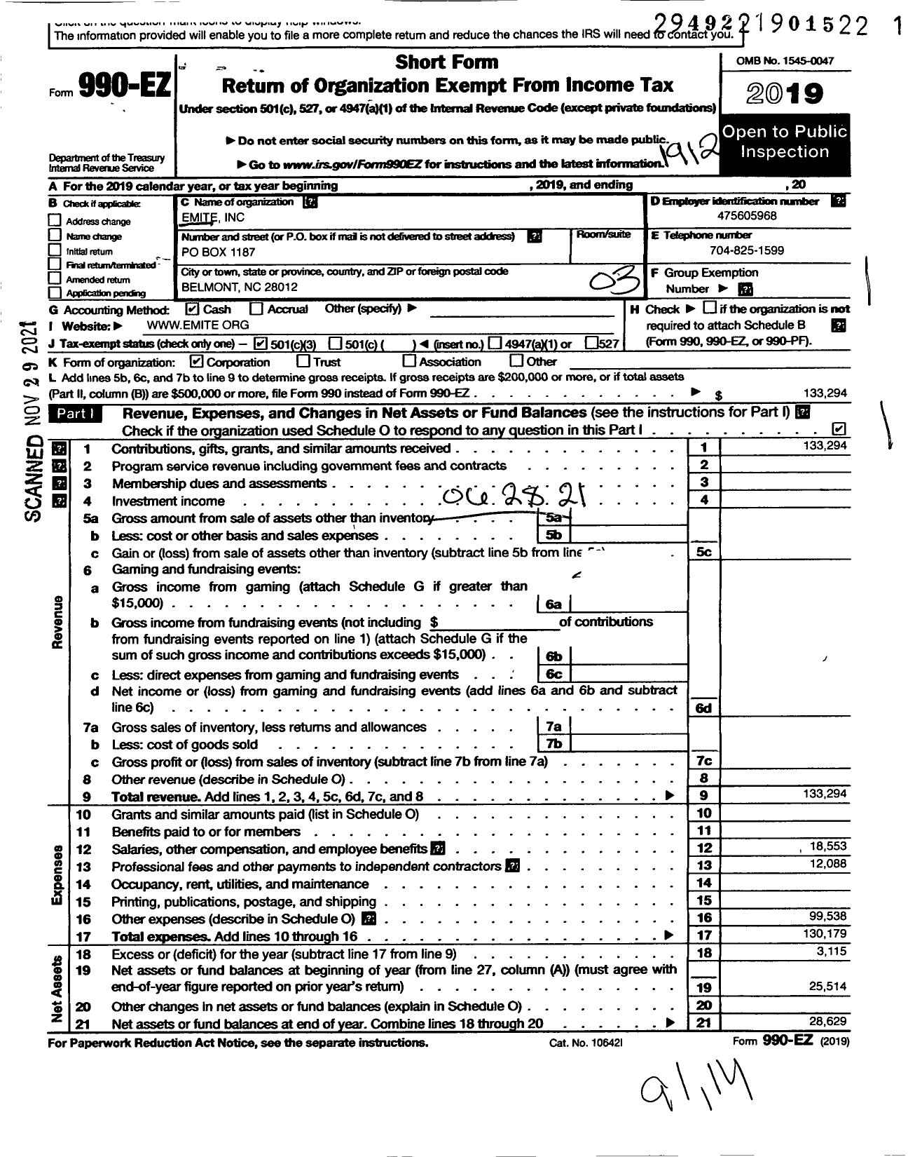 Image of first page of 2019 Form 990EZ for Emite