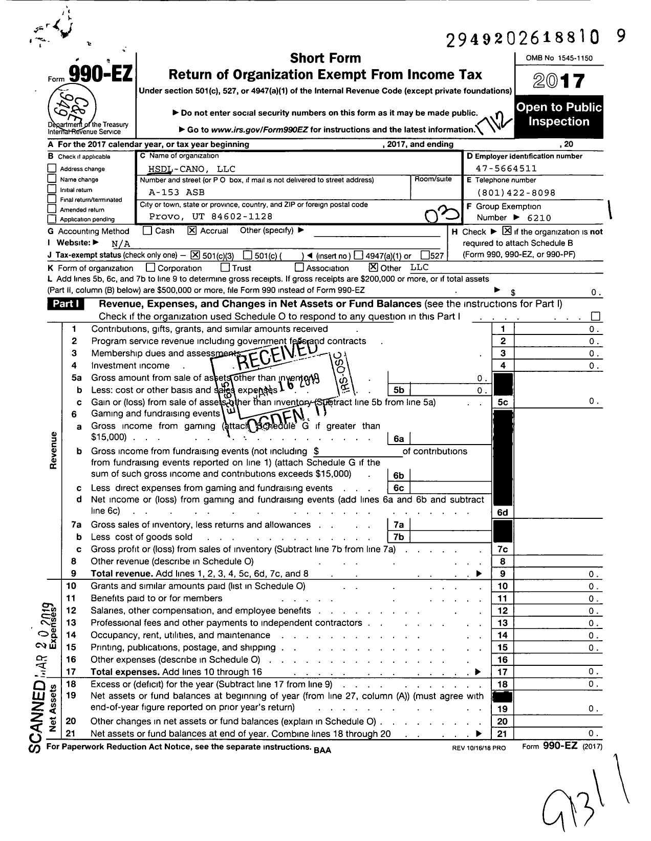 Image of first page of 2017 Form 990EZ for CE Events LLC