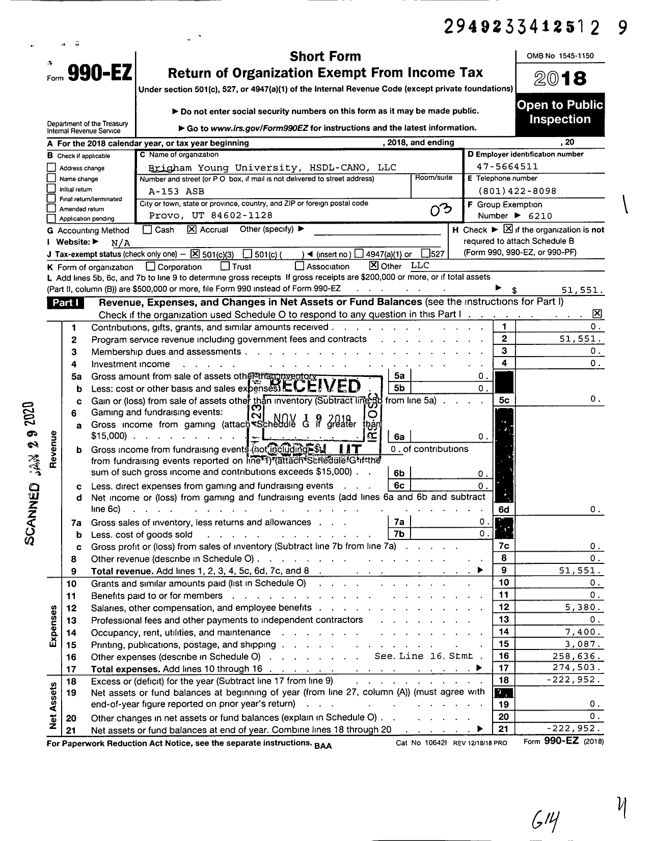 Image of first page of 2018 Form 990EZ for CE Events LLC