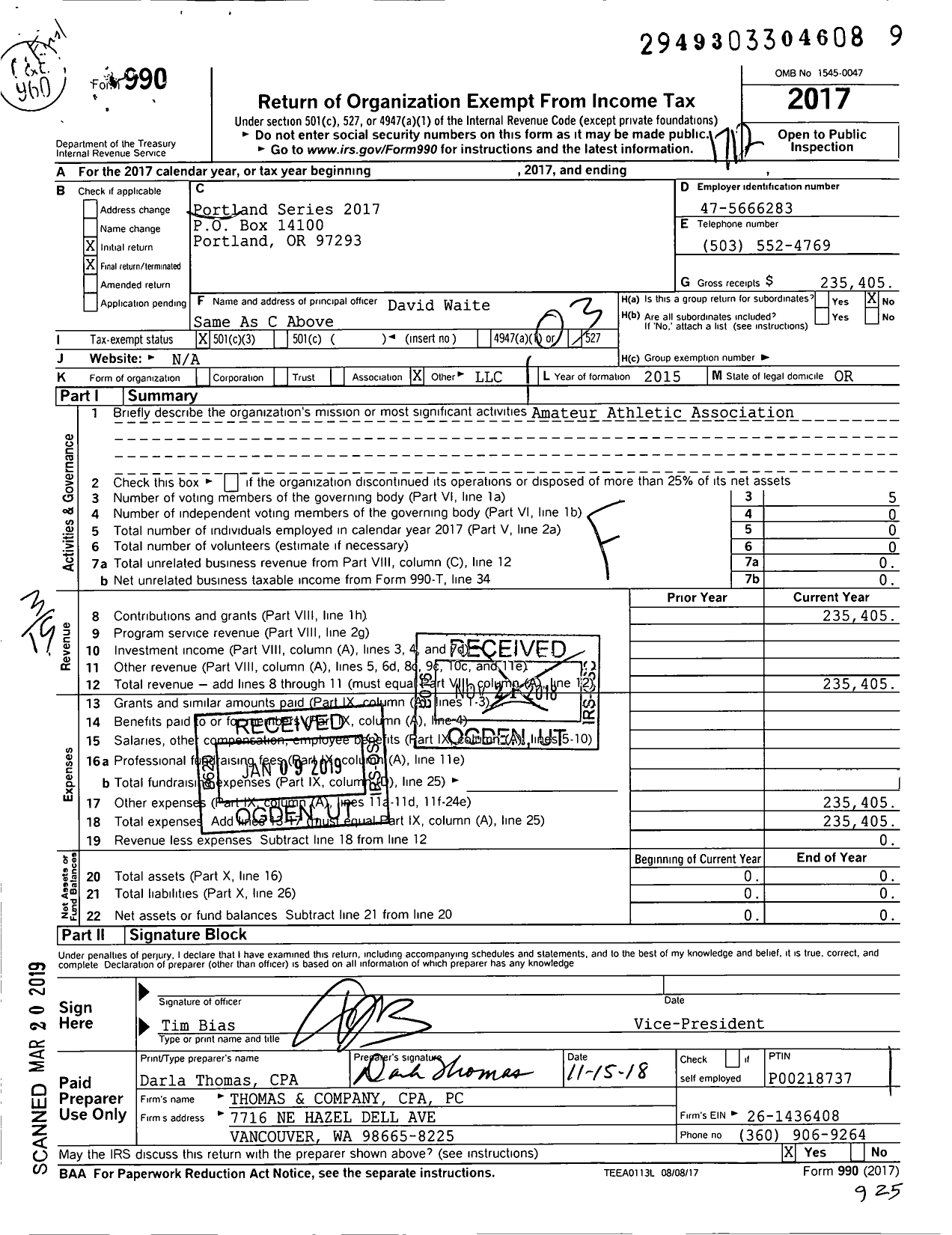 Image of first page of 2017 Form 990 for Portland Series 2017