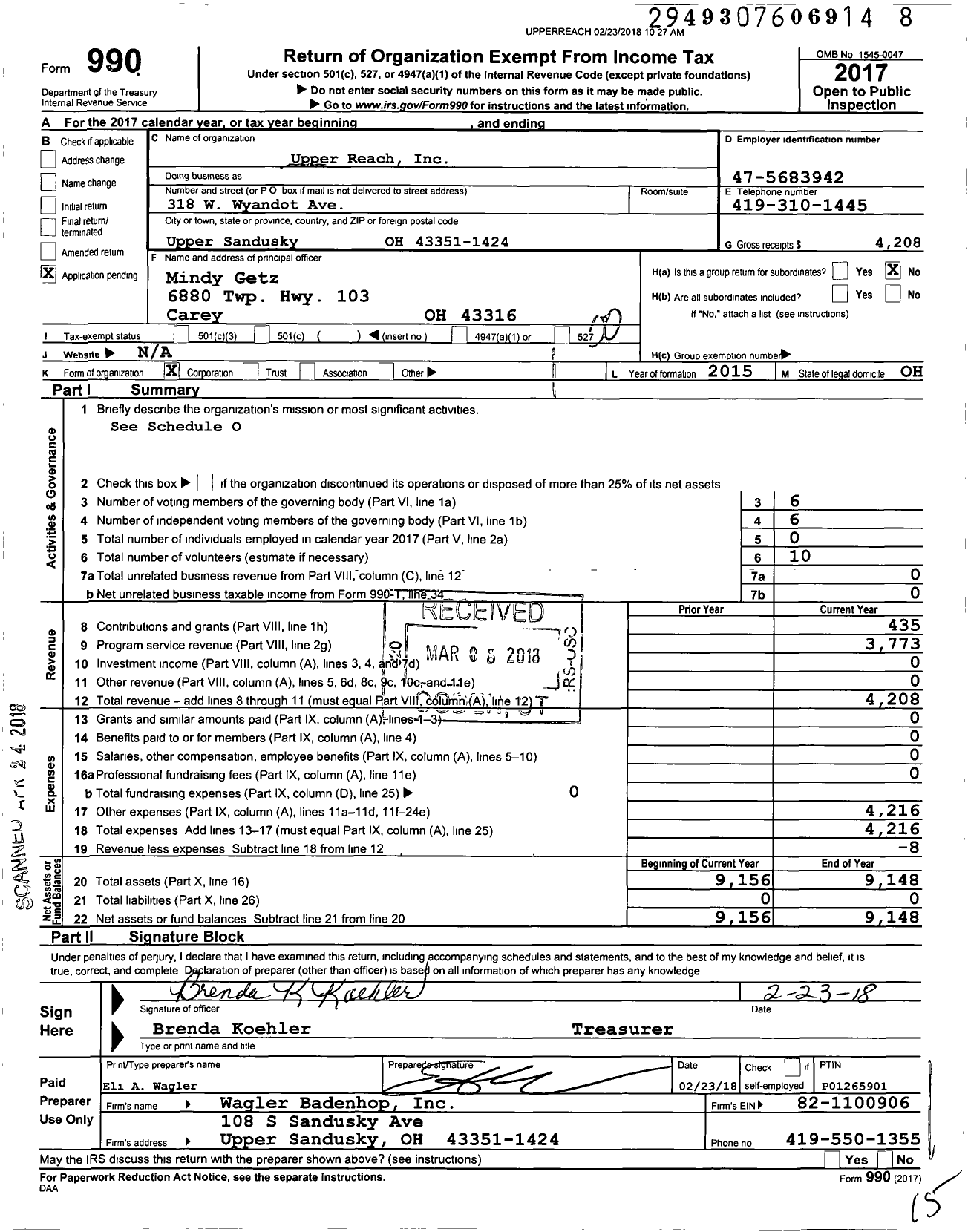 Image of first page of 2017 Form 990O for Upper Reach