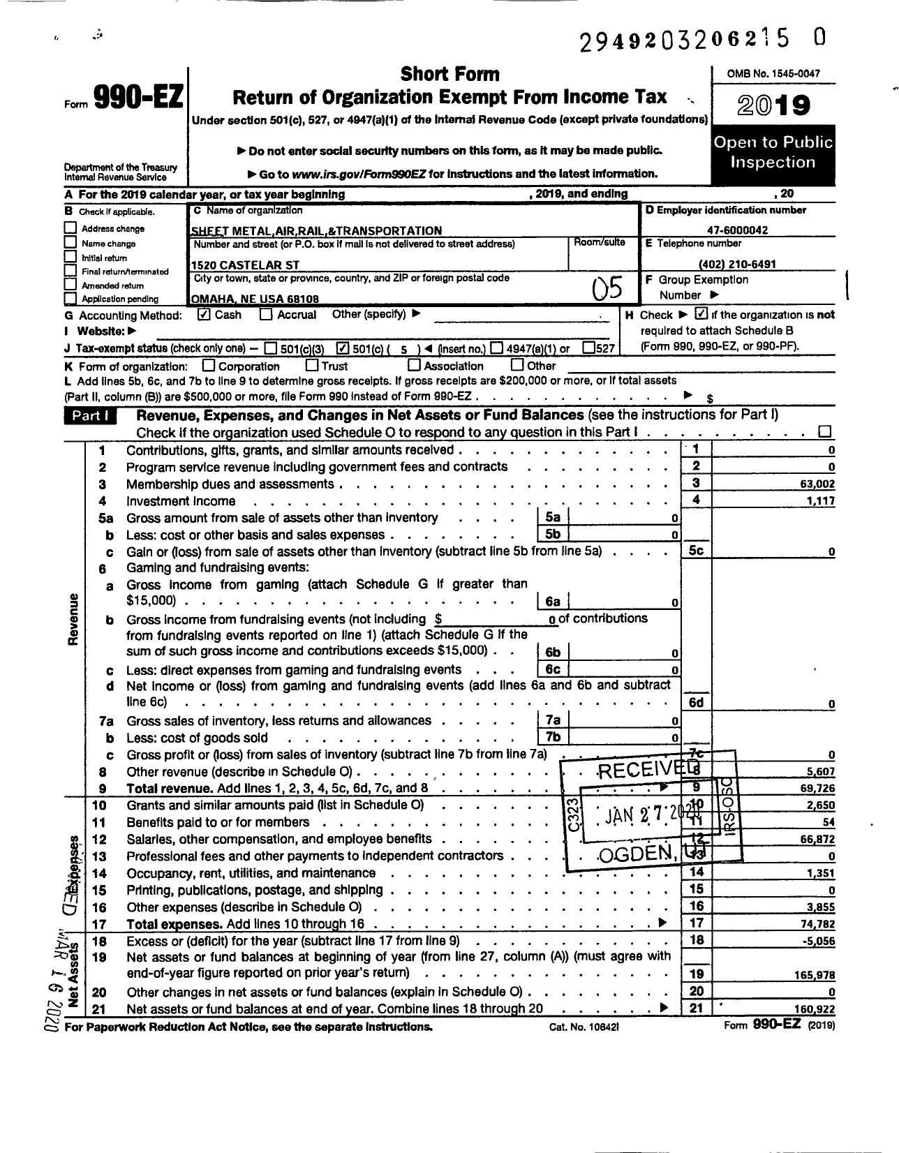 Image of first page of 2019 Form 990EO for Smart Union - 367 TD