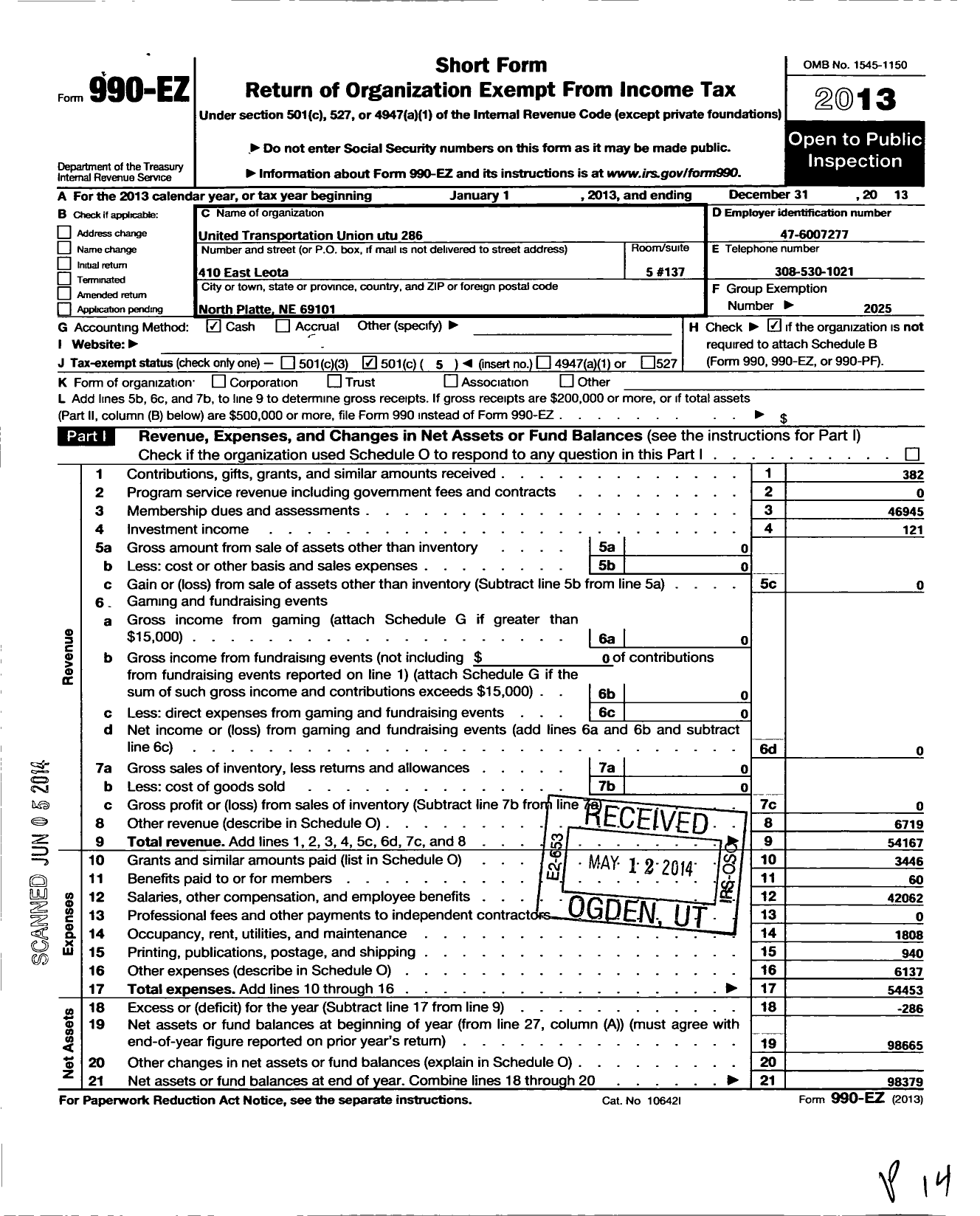 Image of first page of 2013 Form 990EO for Smart Union - 286 TD