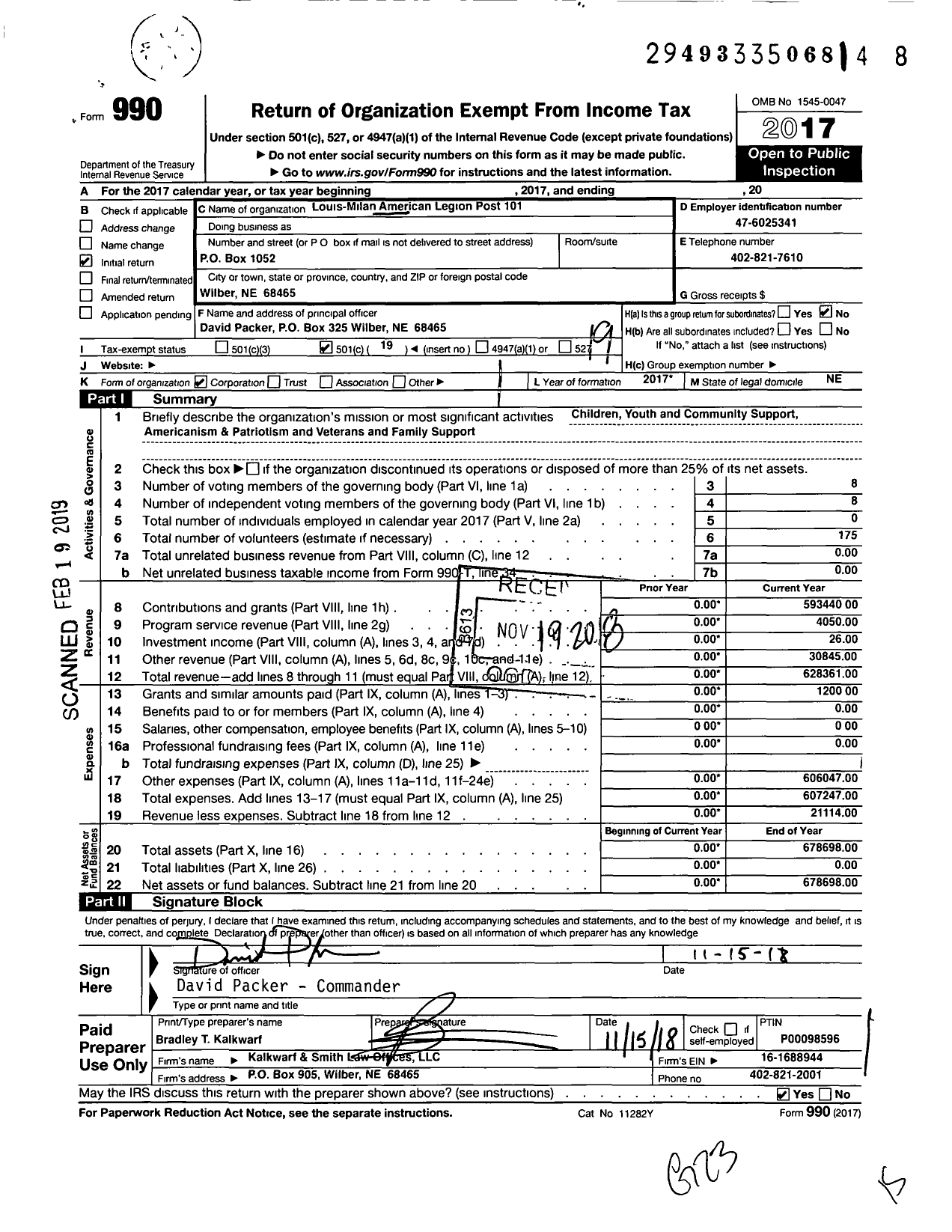 Image of first page of 2017 Form 990O for Louis-Milan American Legion Post 101