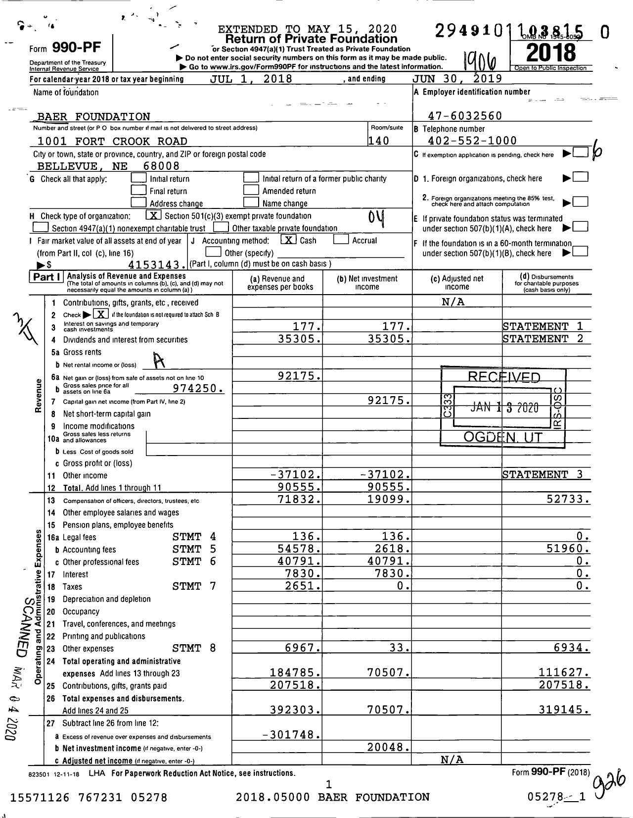 Image of first page of 2018 Form 990PR for Baer Foundation