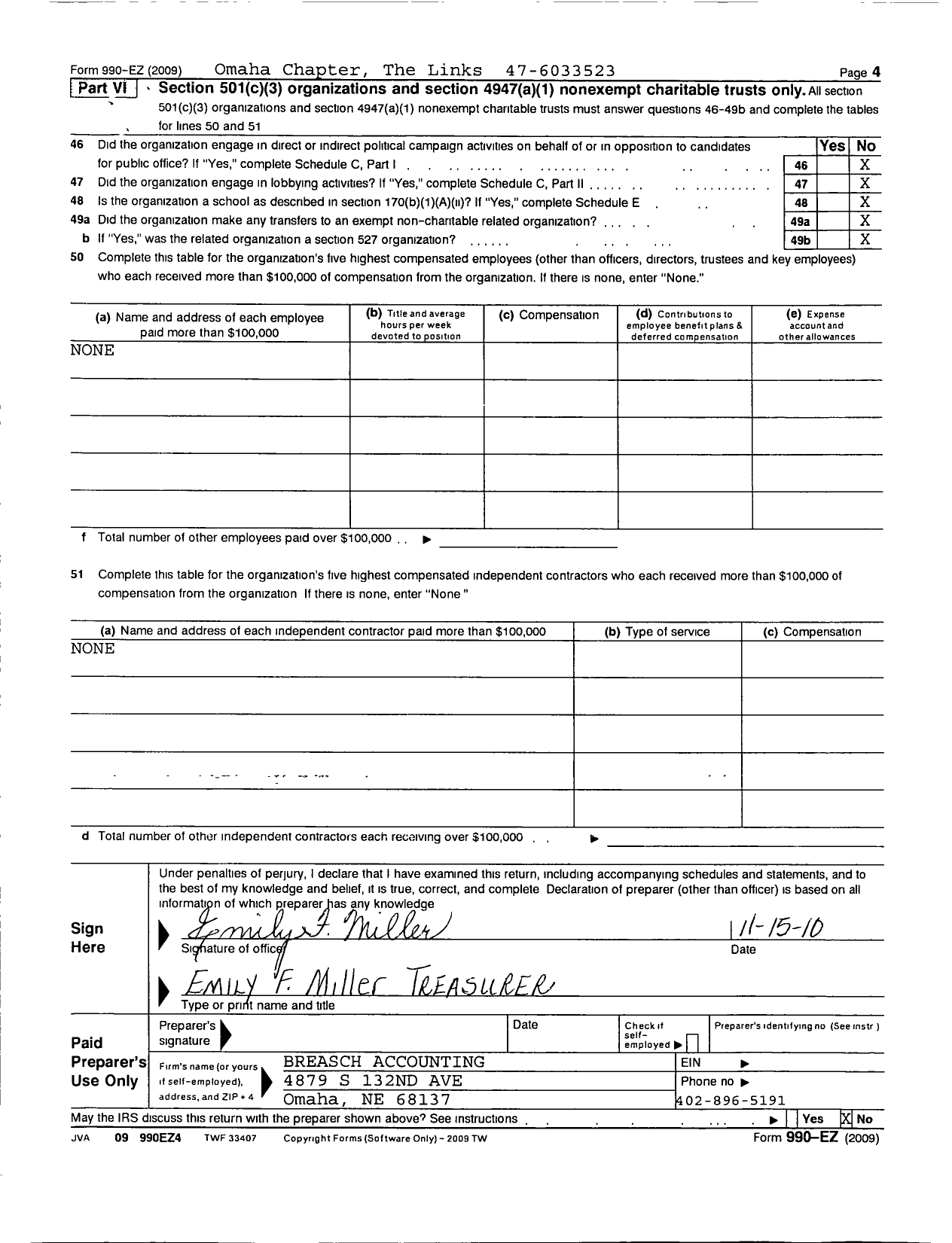 Image of first page of 2009 Form 990EOR for Omaha Chapter the Links