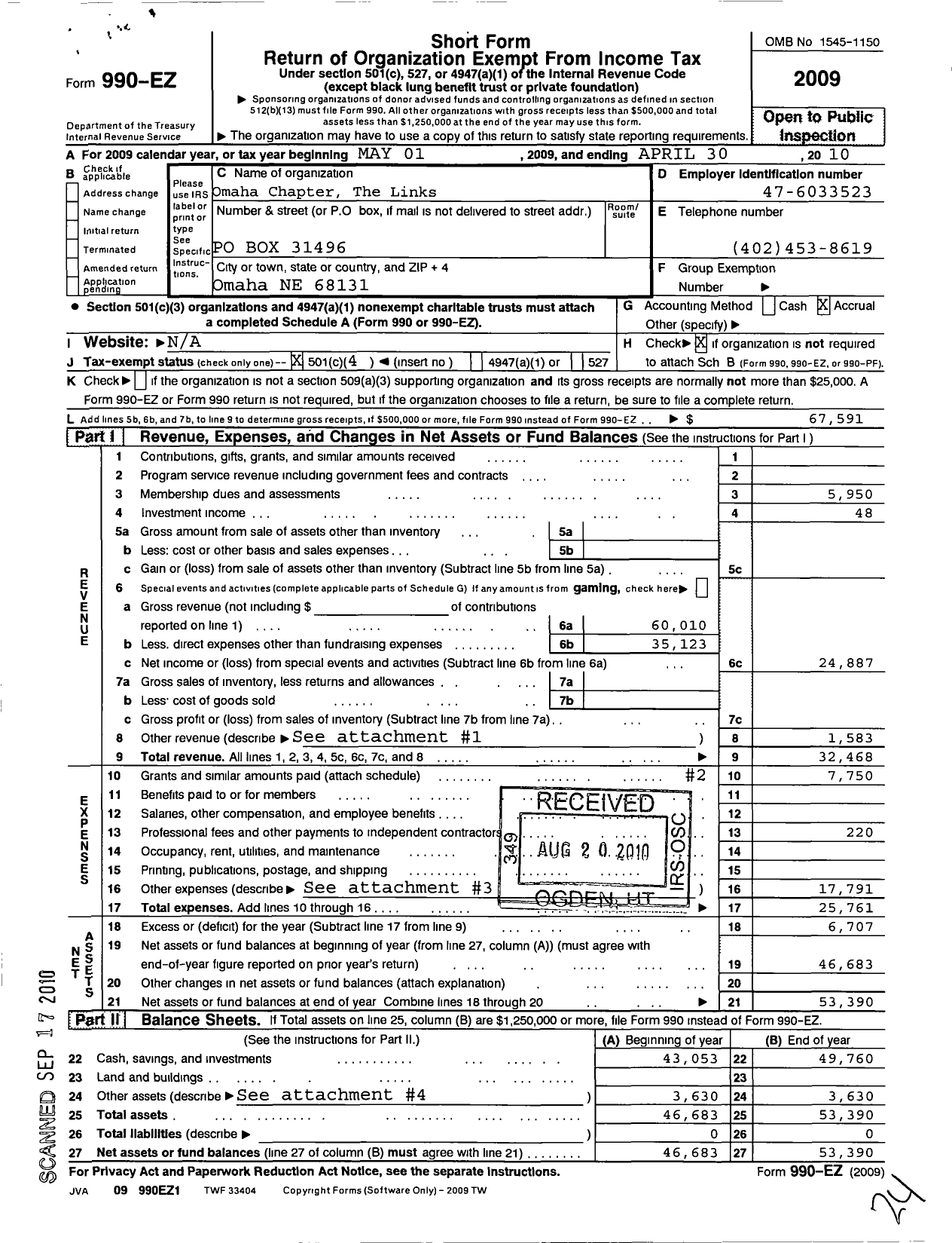 Image of first page of 2009 Form 990EO for Omaha Chapter the Links