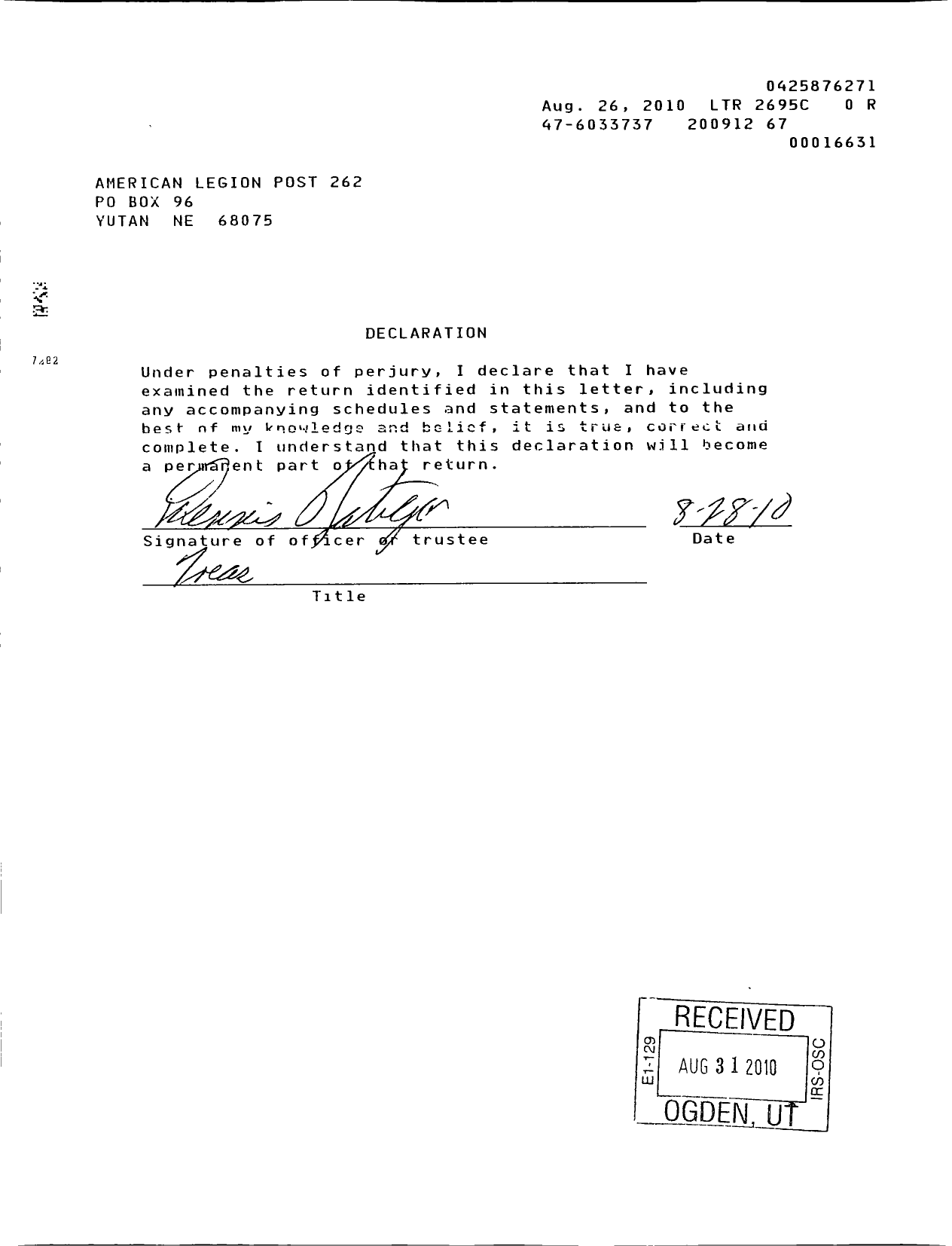 Image of first page of 2009 Form 990EOR for American Legion - 0262 Yutan